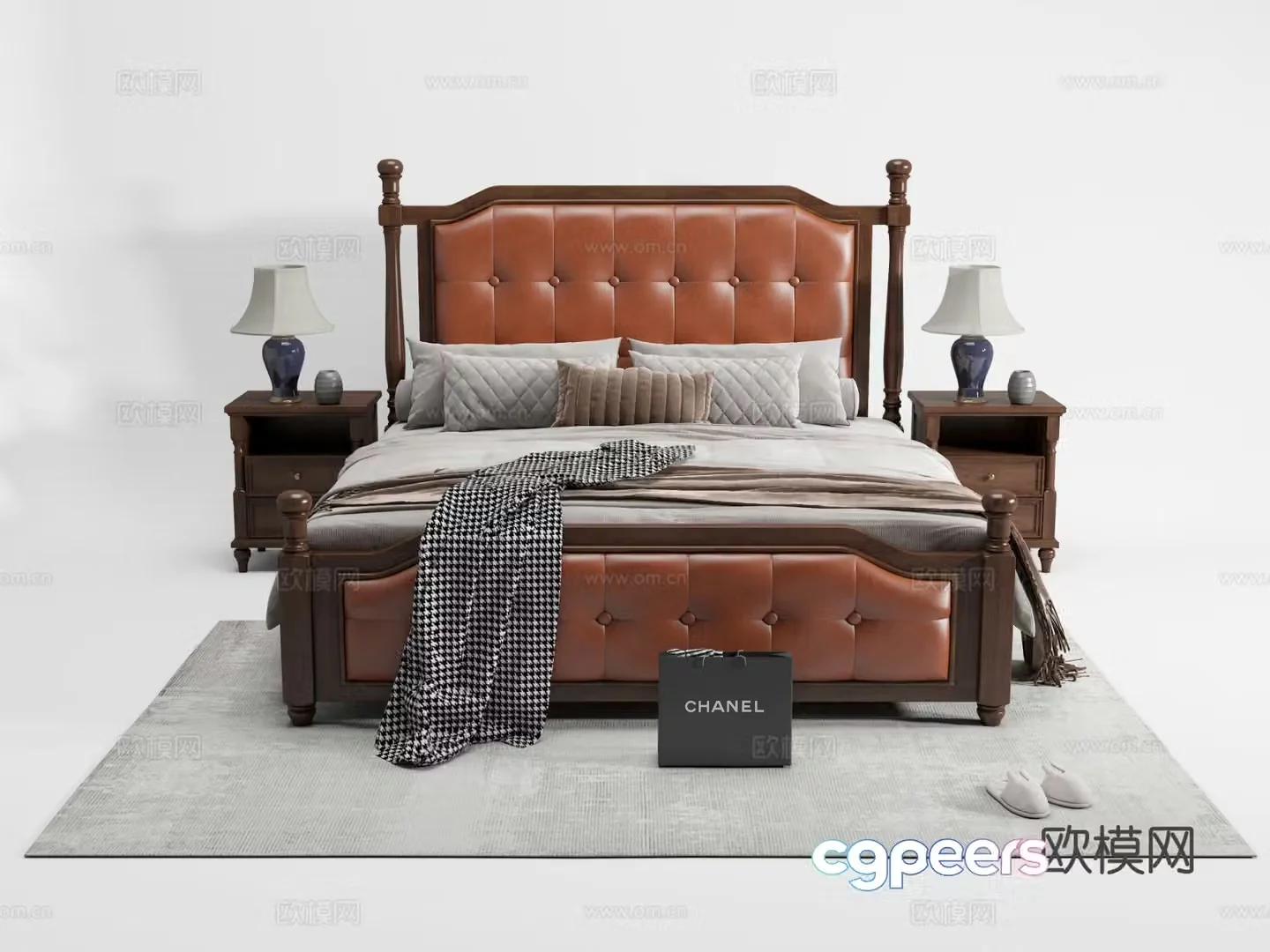 American double bed 3d model