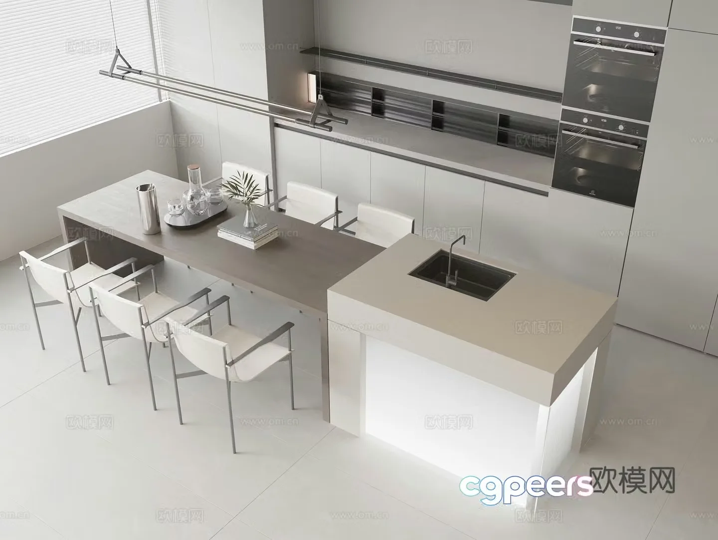 Modern Zhongdao dining table and chair 3D model