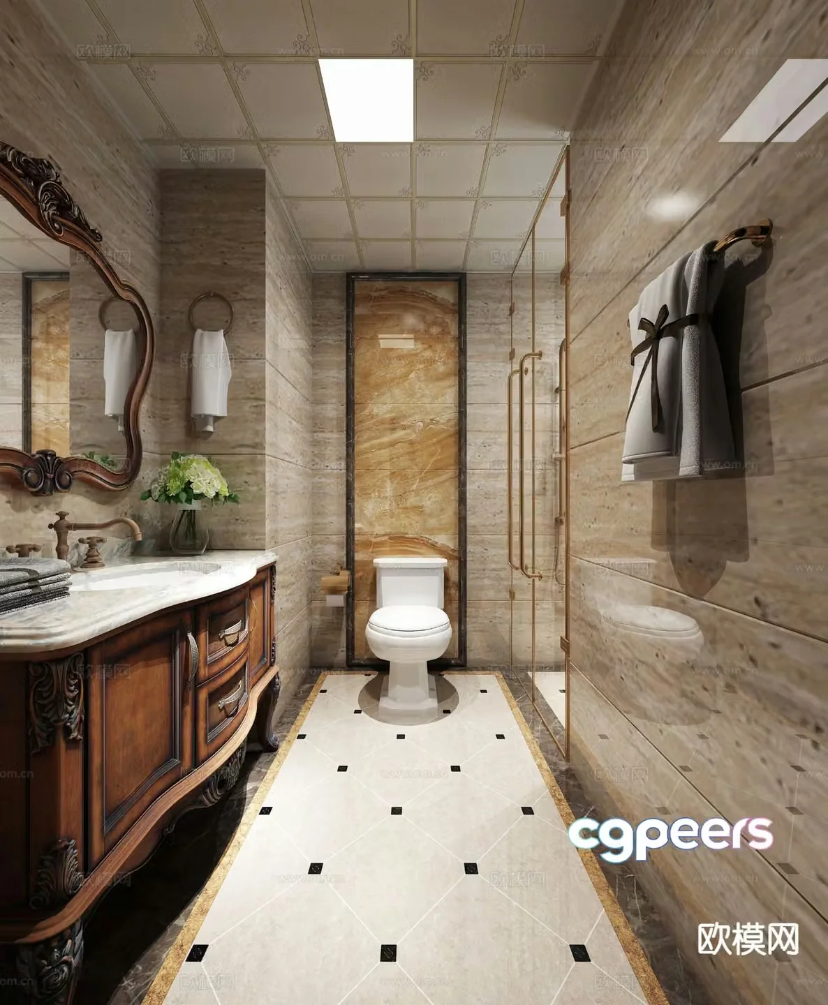 European style bathroom bathroom toilet 3d model