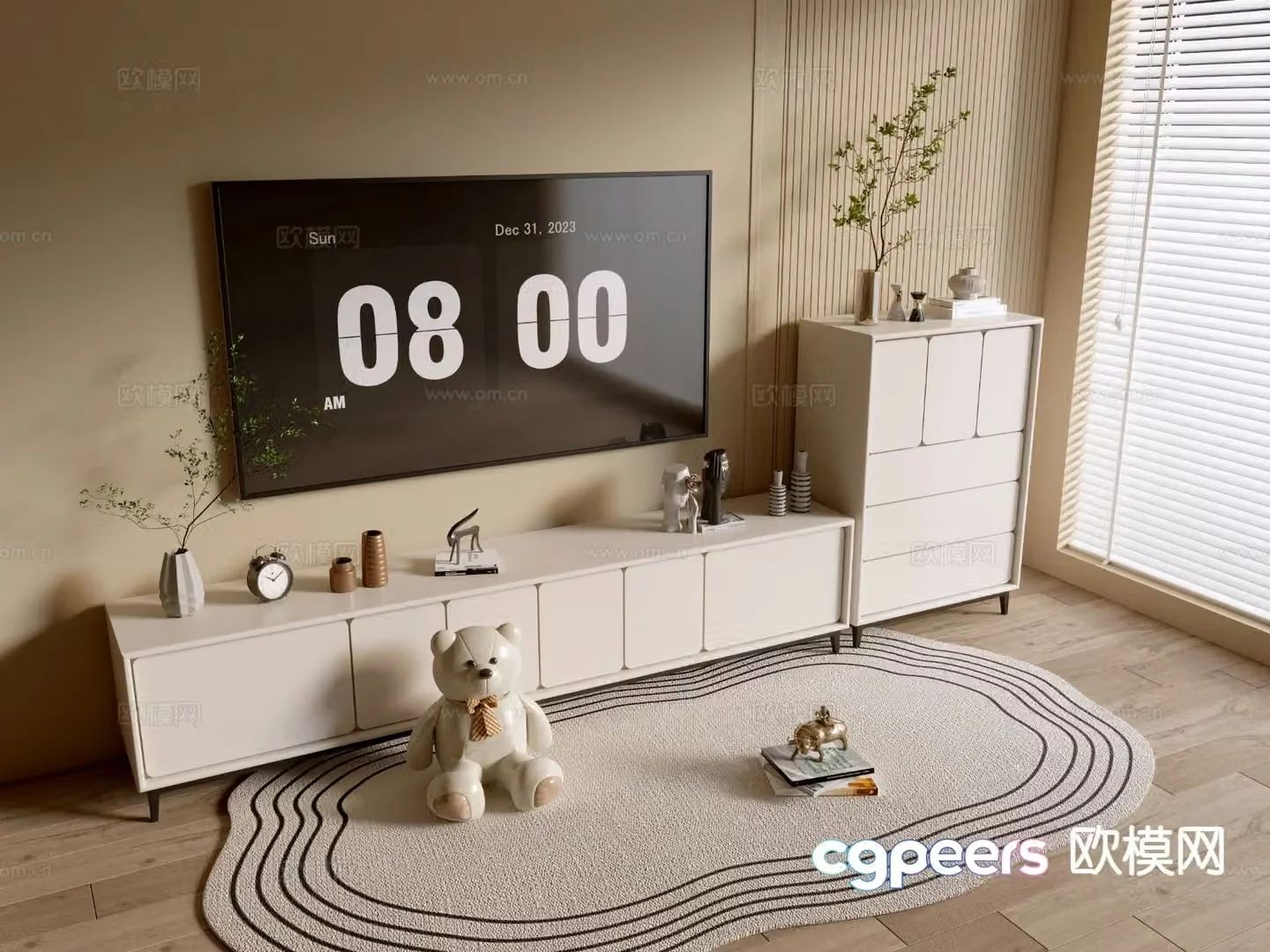 Cream style TV cabinet side cabinet 3D model