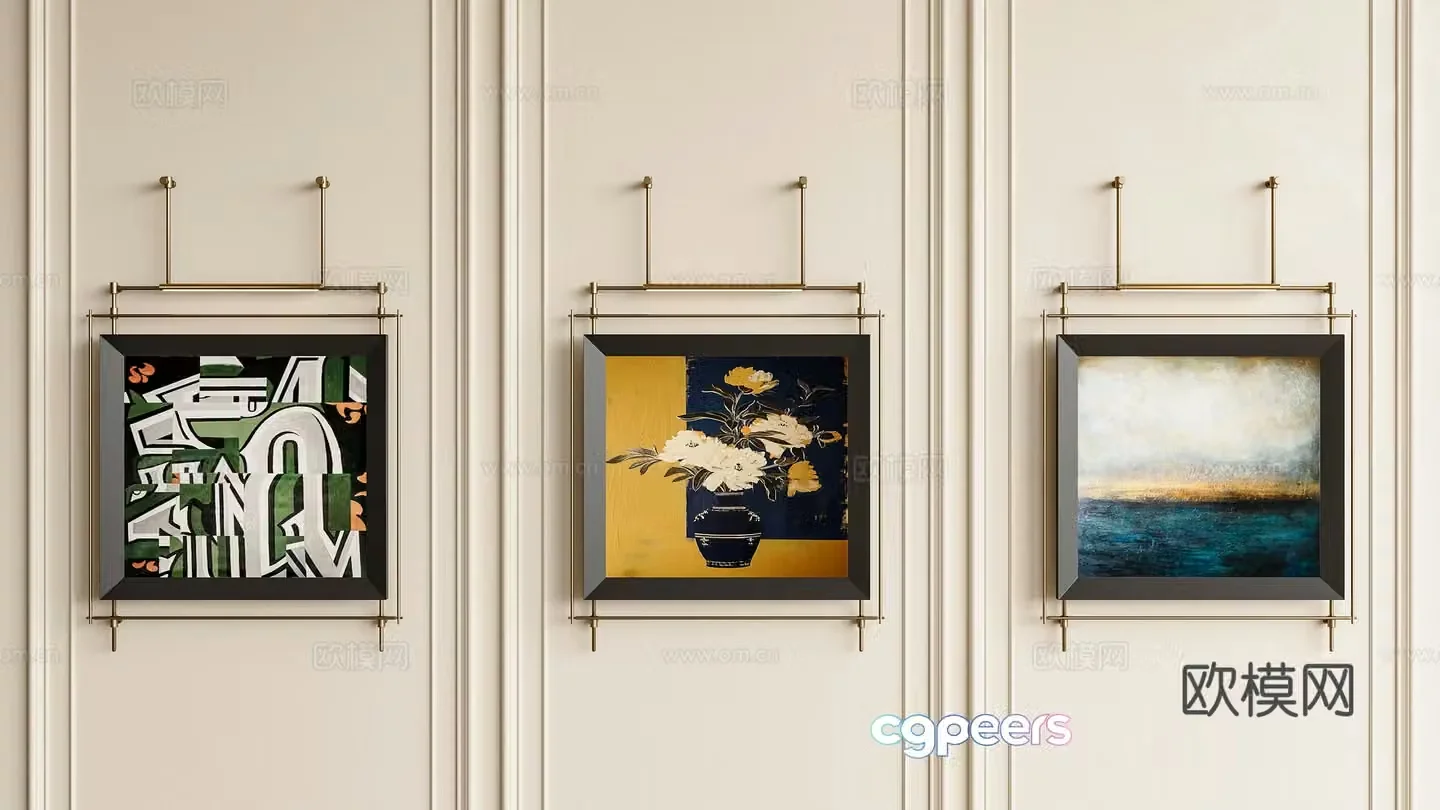 French cream hanging paintings hanging painting combination decorative painting combination painting hanging painting French decorative painting 3d model