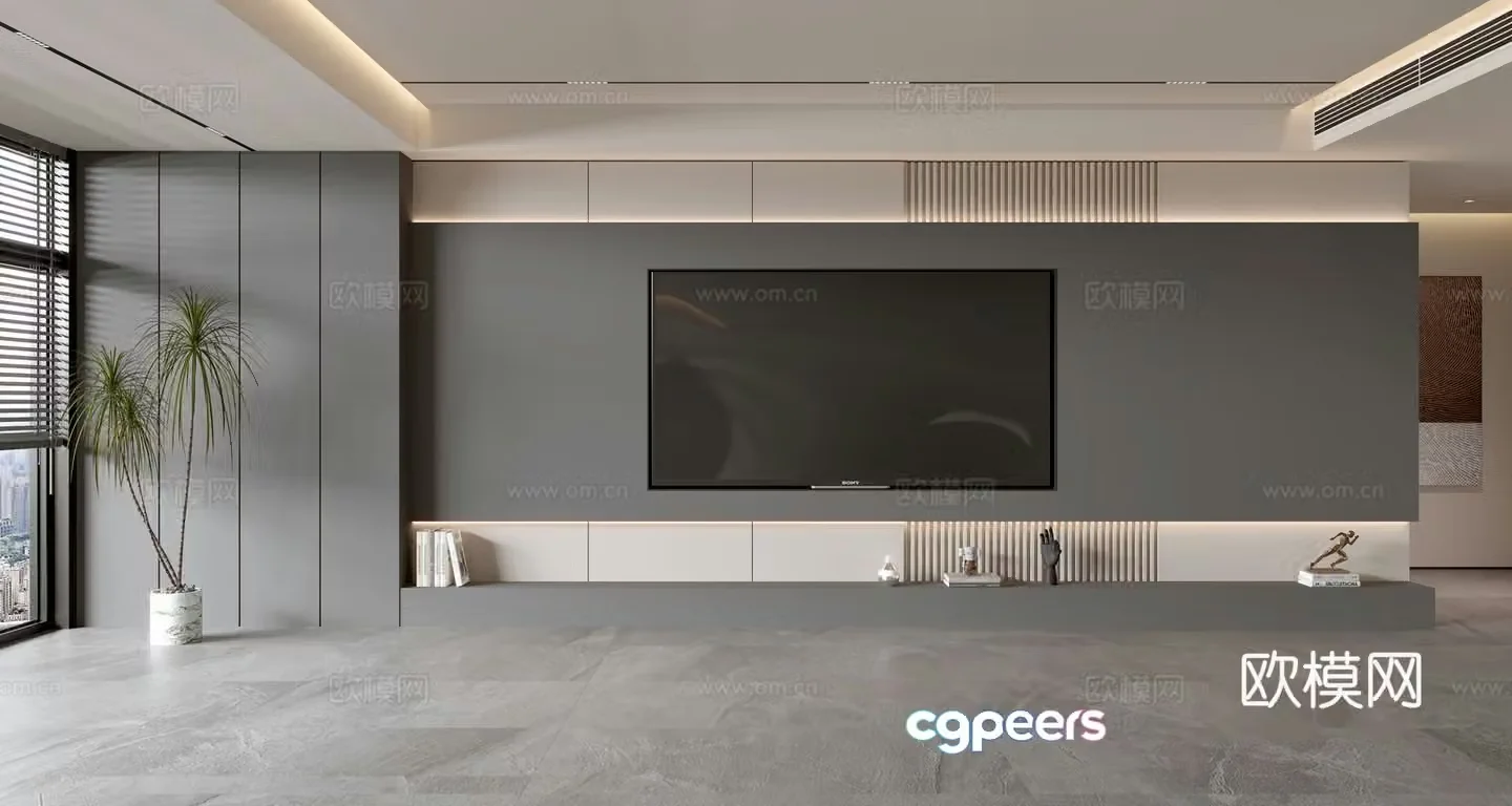Modern TV background wall full wall TV cabinet 3d model