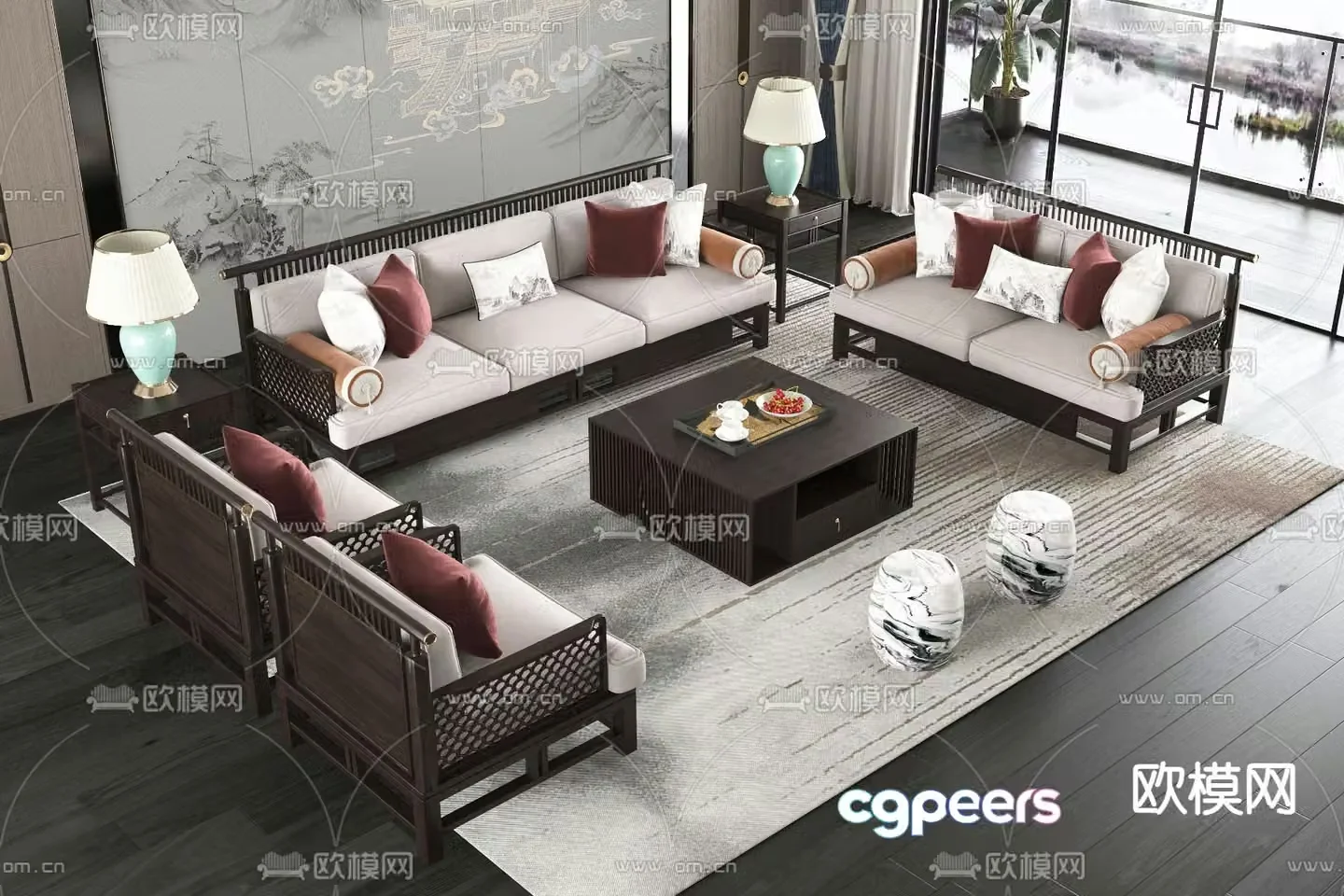 New Chinese style modular sofa 3d model