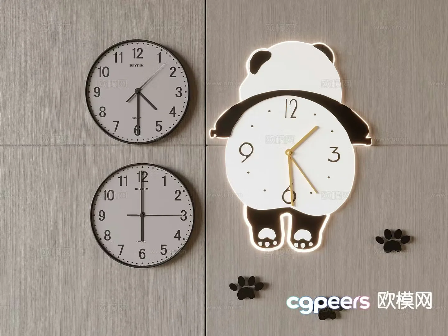 decorative clock clock creative panda wall clock 3d model