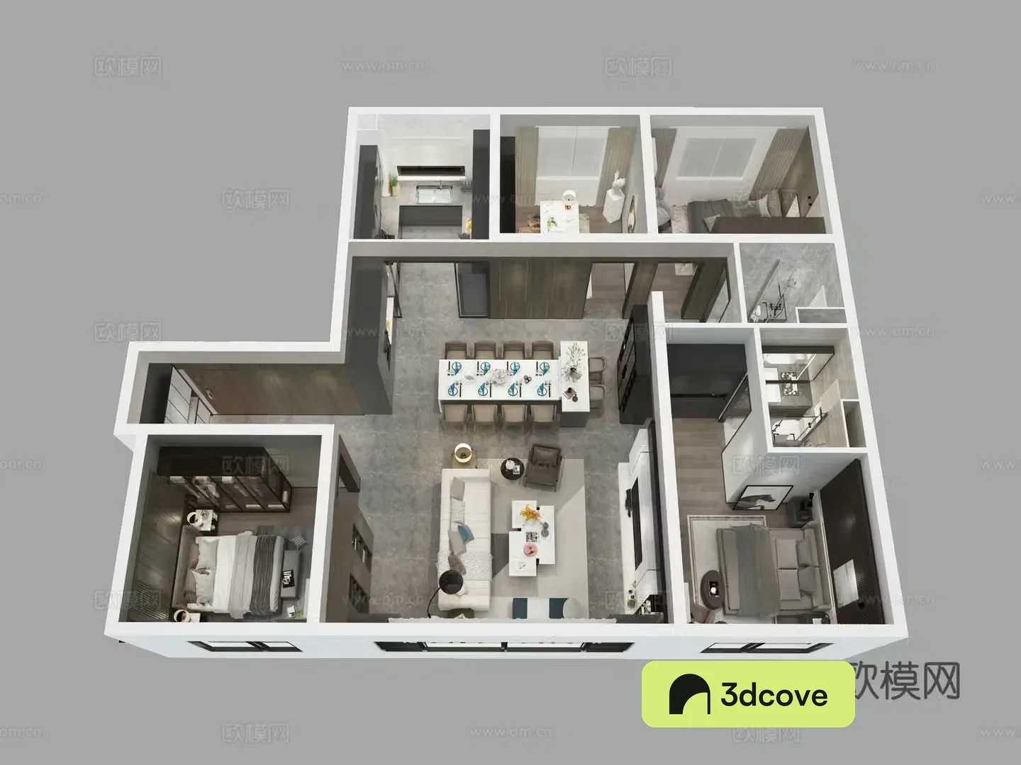Aerial view of modern home decoration model room