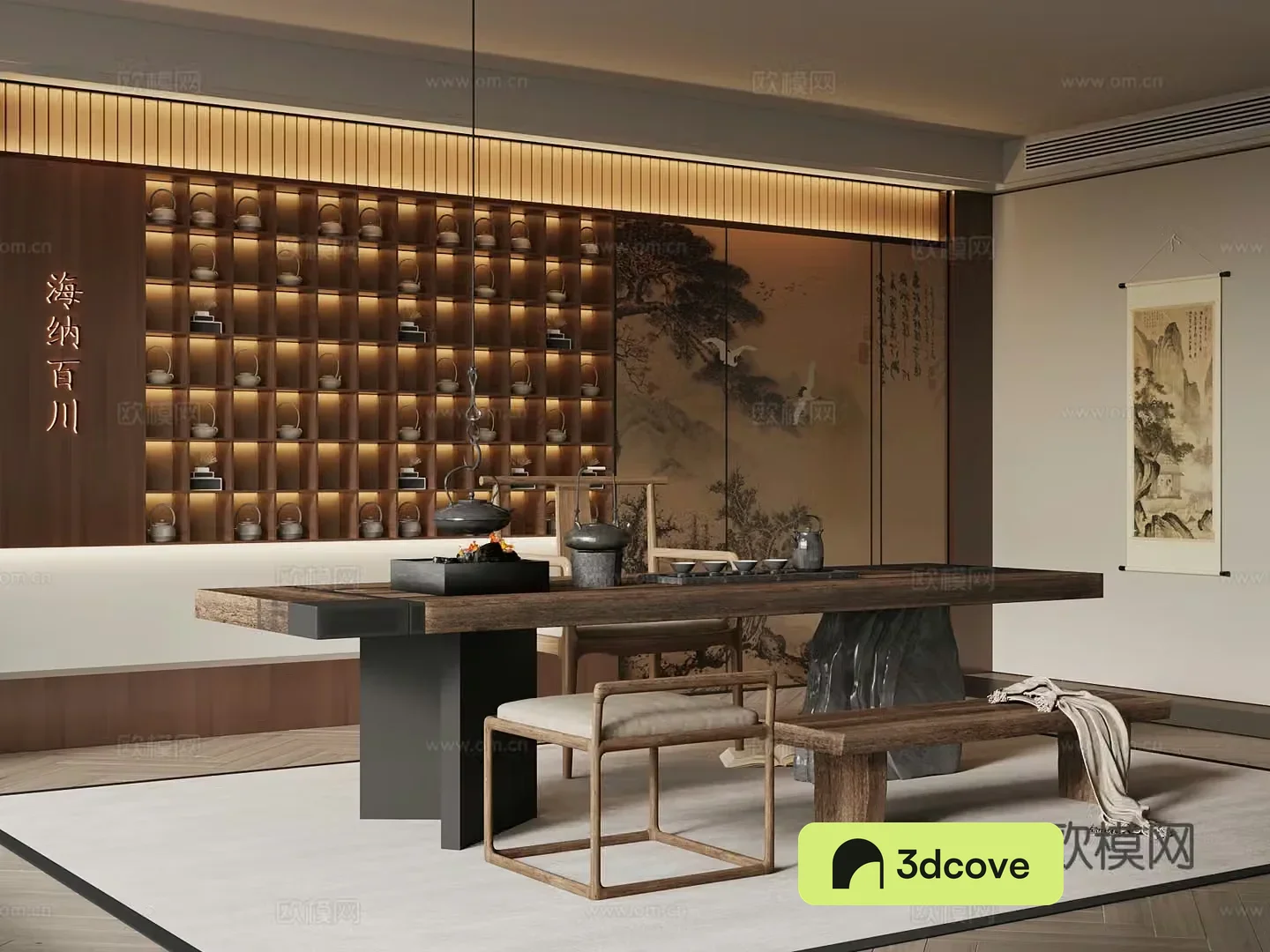 Tea room New Chinese style tea room Tea table and chair Tea cabinet