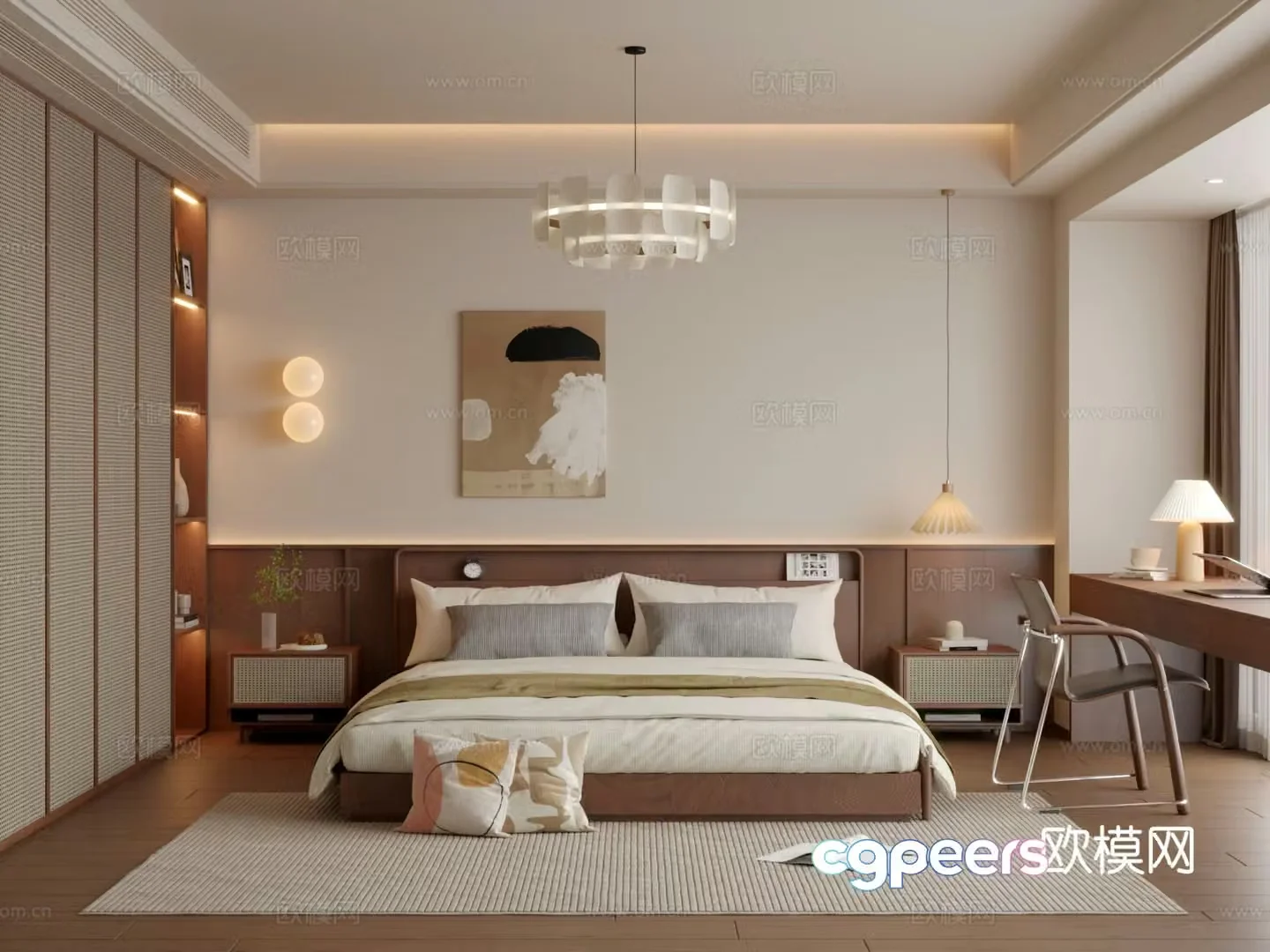 Middle style bedroom retro bedroom 3d model