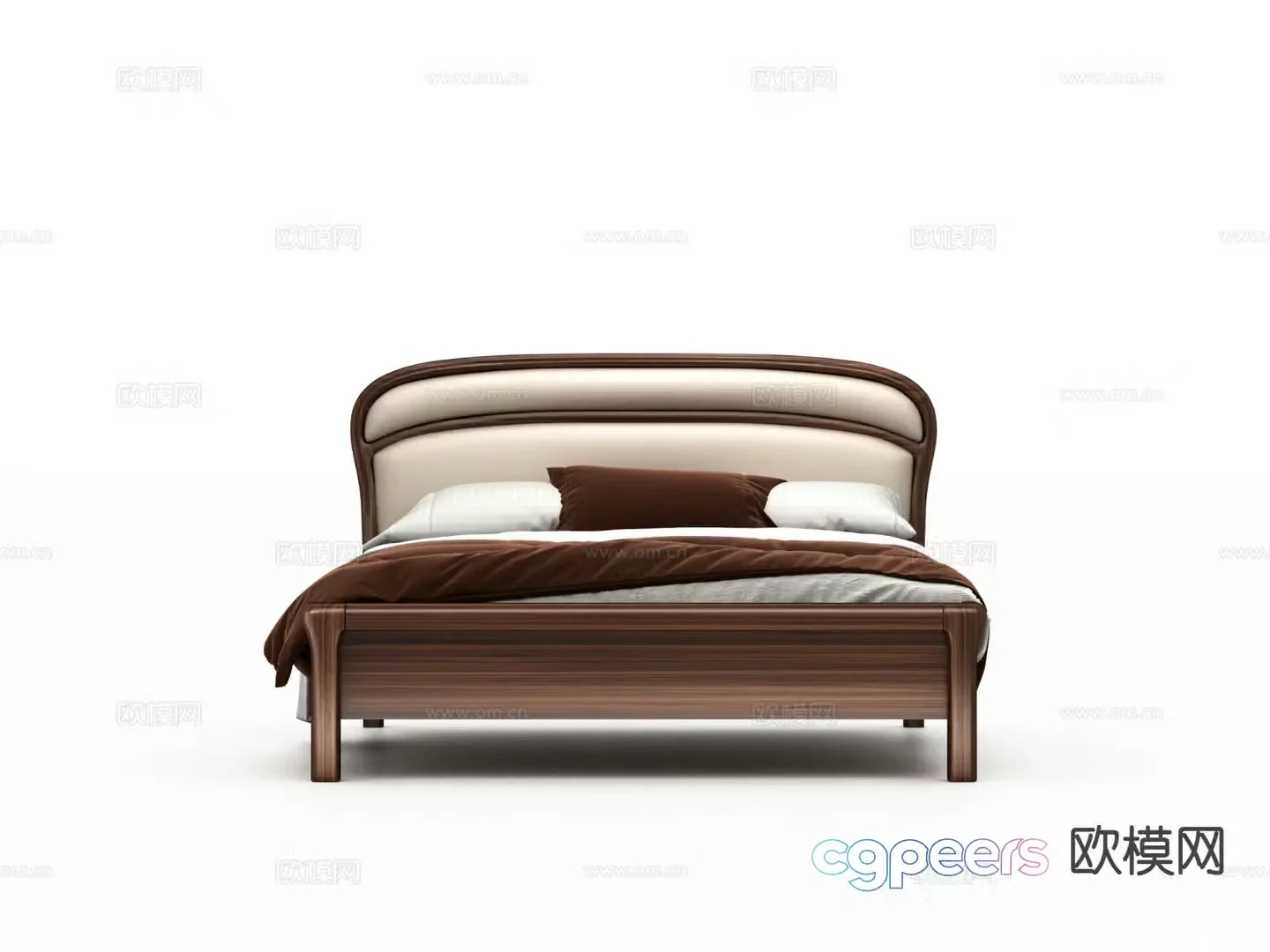 Modern solid wood bed double bed leather bed 3d model