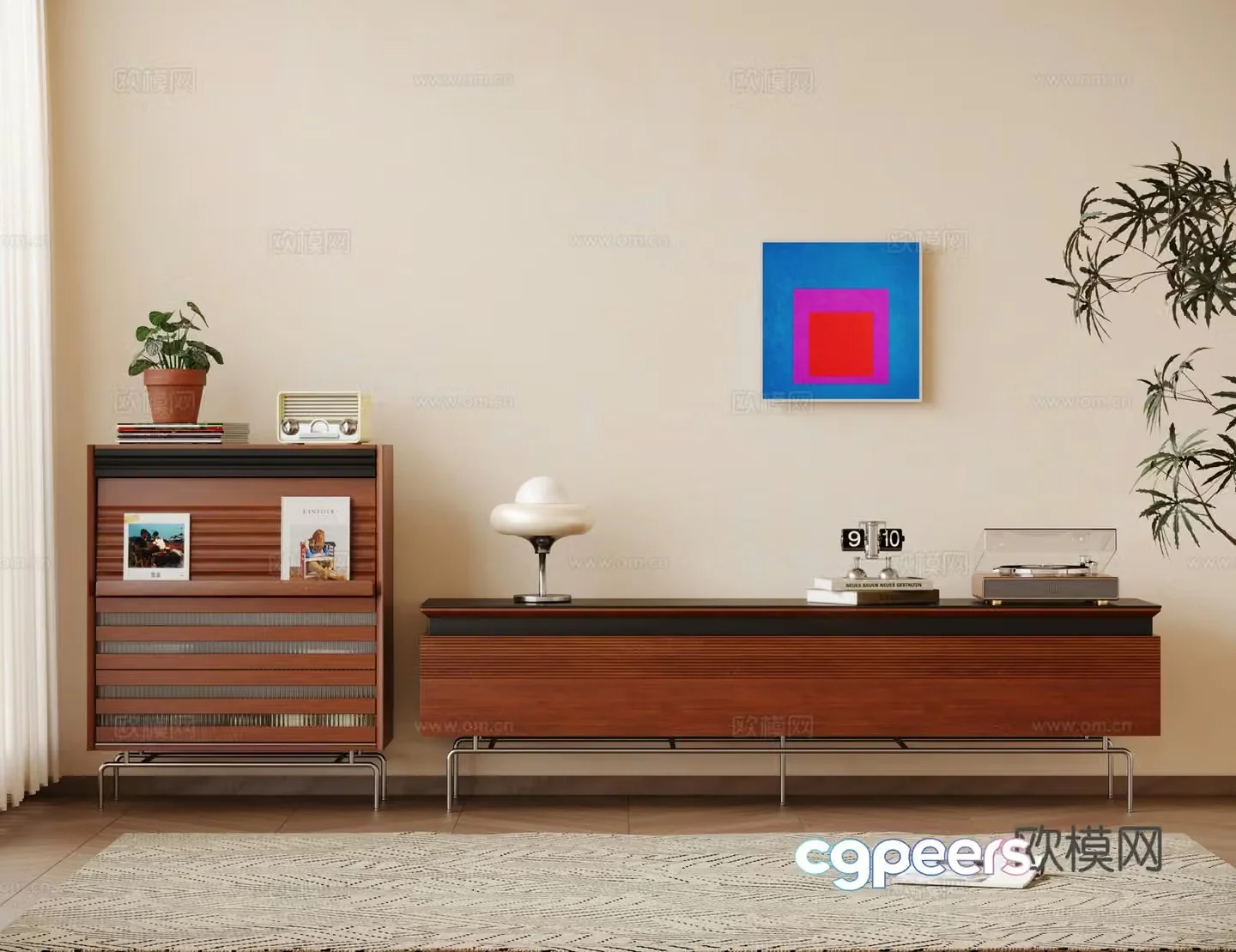 Modern medieval TV cabinet TV cabinet combination Finished TV cabinet side cabinet 3D model