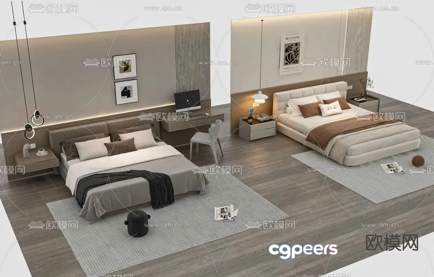 Modern double bed 3d model