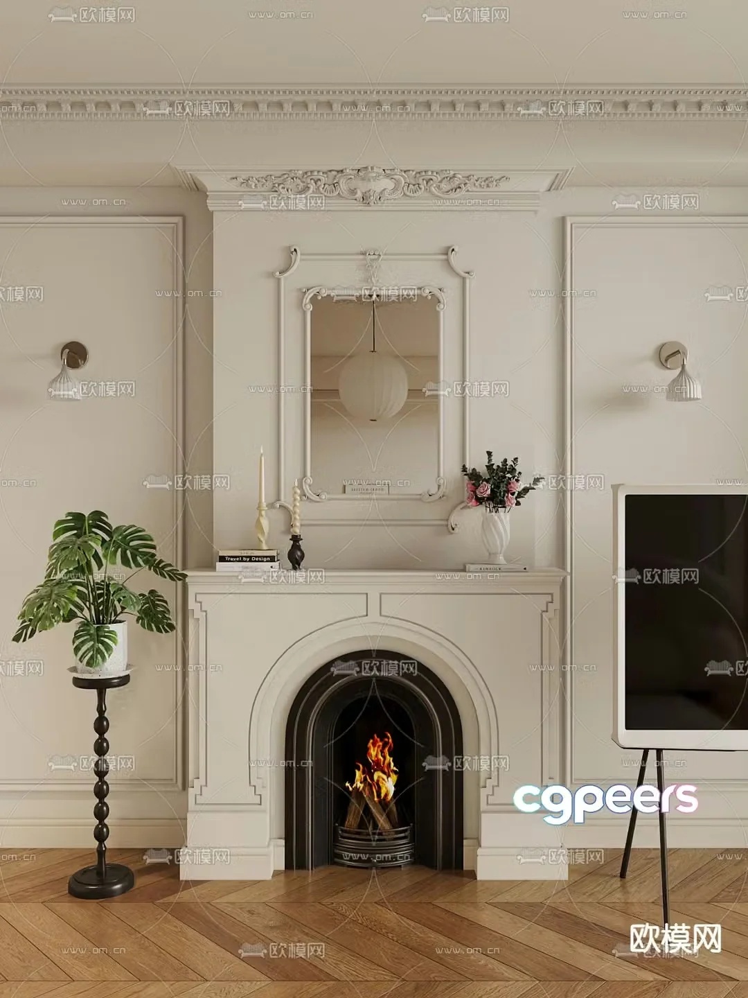 French fireplace stove flame 3d model