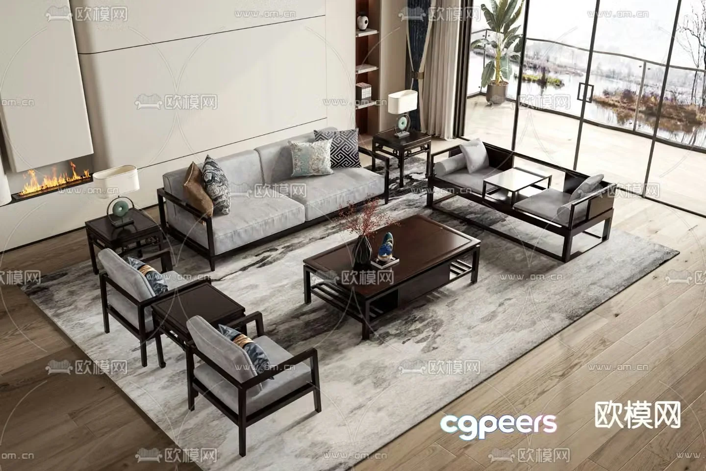 New Chinese style modular sofa 3d model