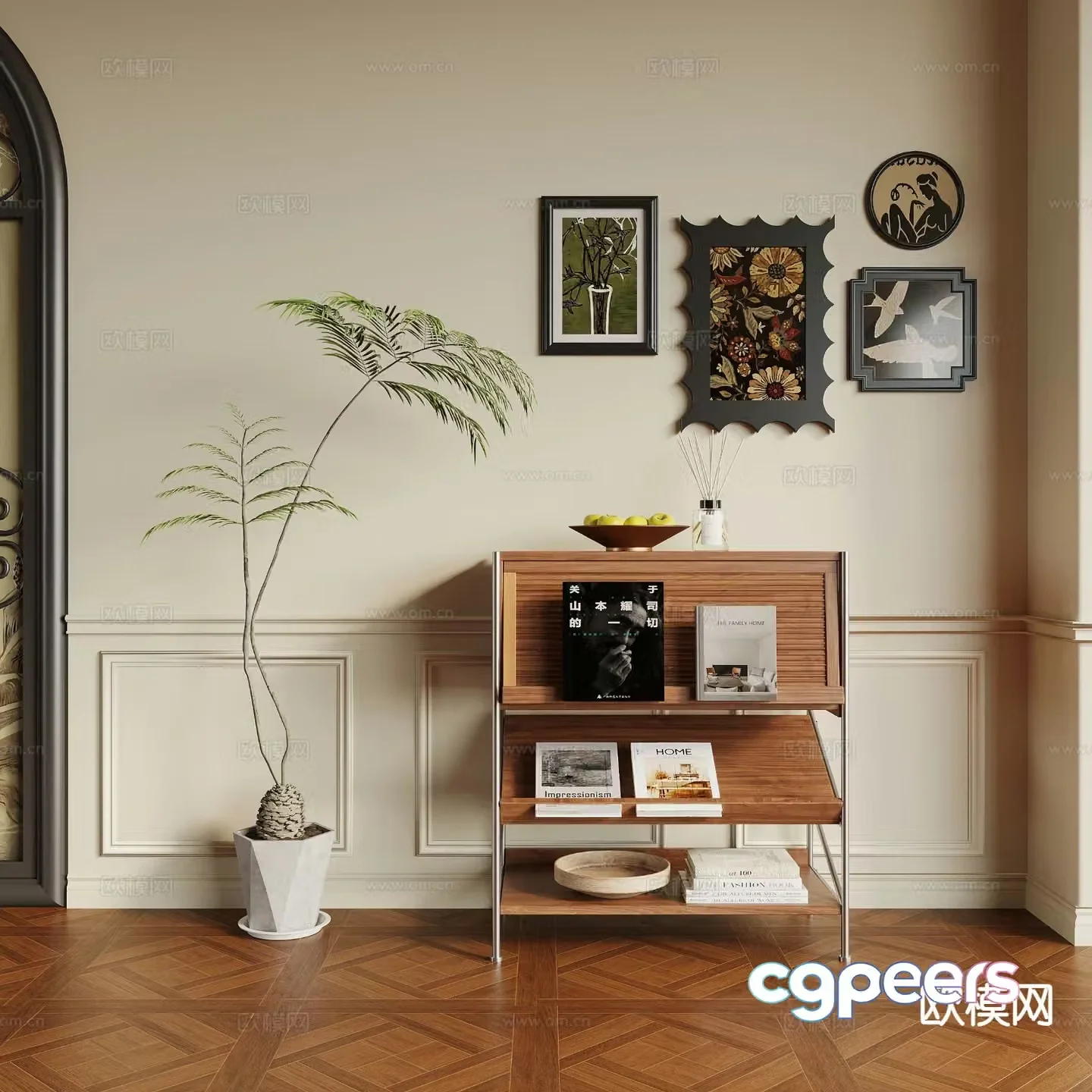 Middle-aged bookcase magazine rack low cabinet 3d model