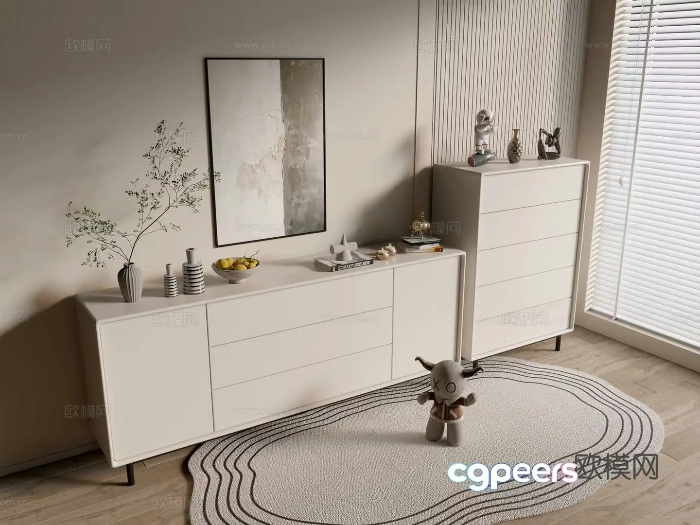 Modern cream style bookcase whole cabinet sideboard balcony cabinet storage cabinet entrance entrance entrance cabinet 3D model