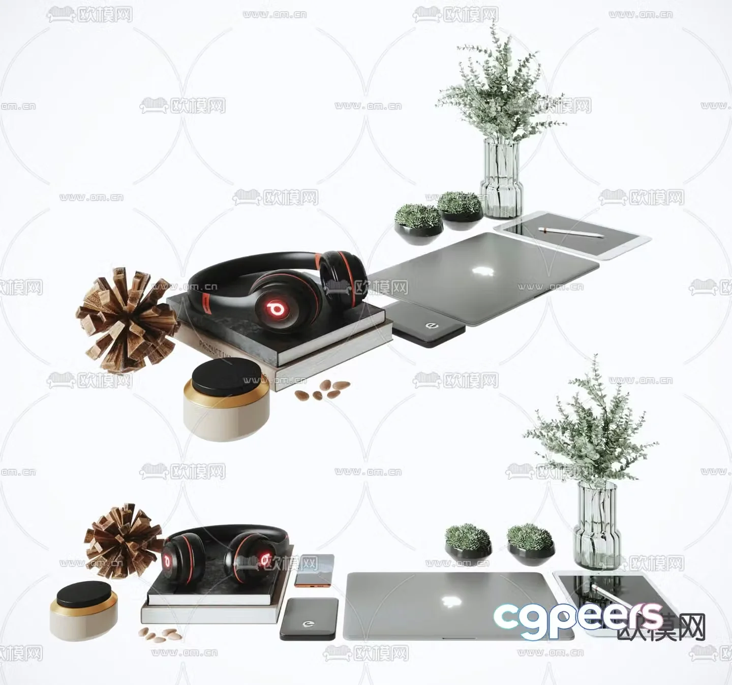 office supplies computer headphones 3d model