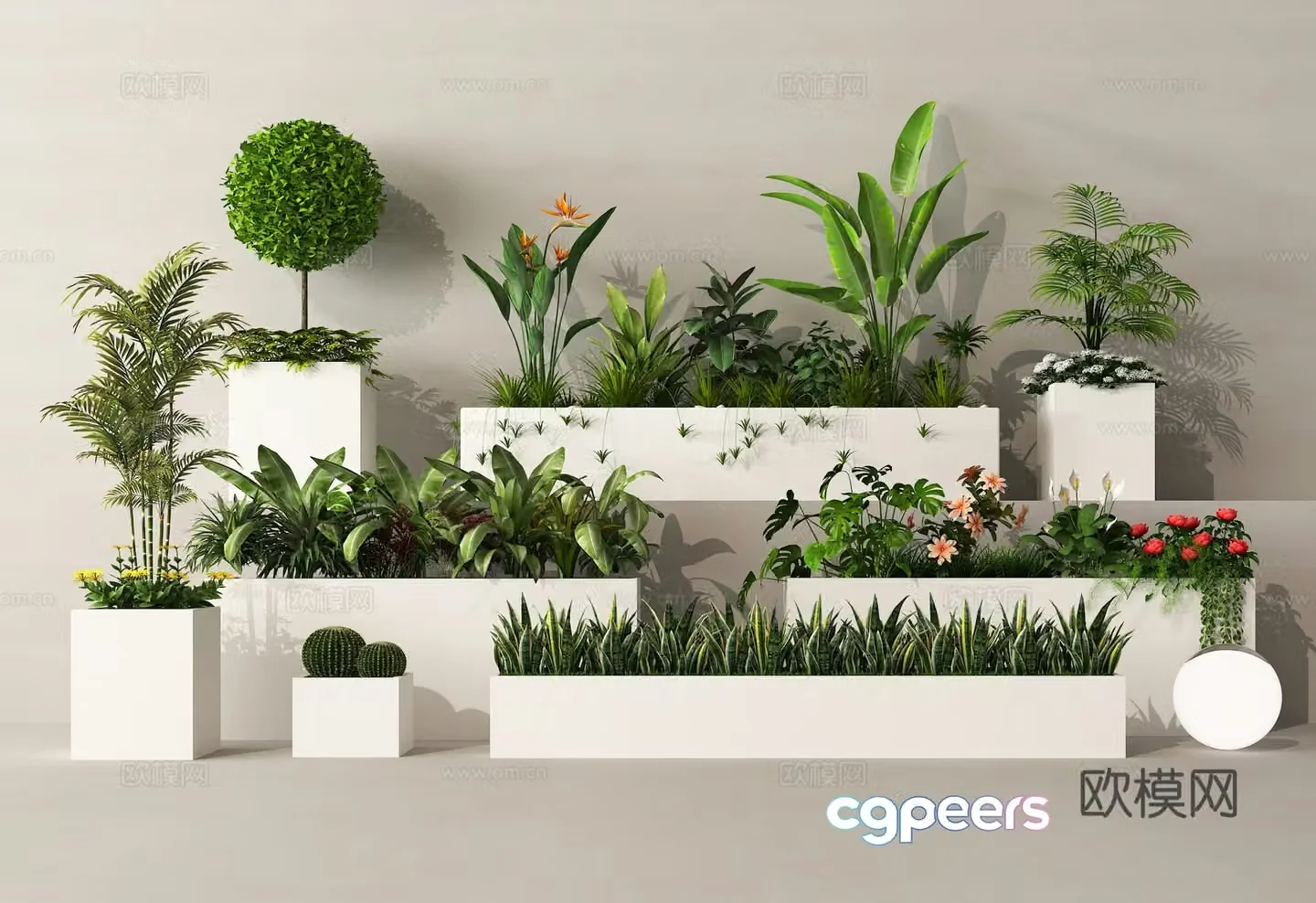 Outdoor flower box flower tank anticorrosion wood flower box green plant flower box flower bed 3D model