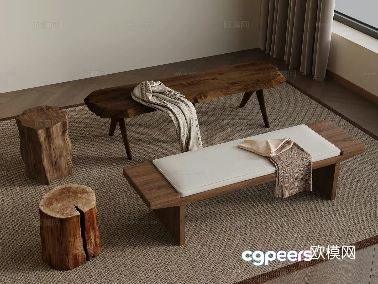 Jijifeng solid wood shoe replacement stool low stool round stool 3D model