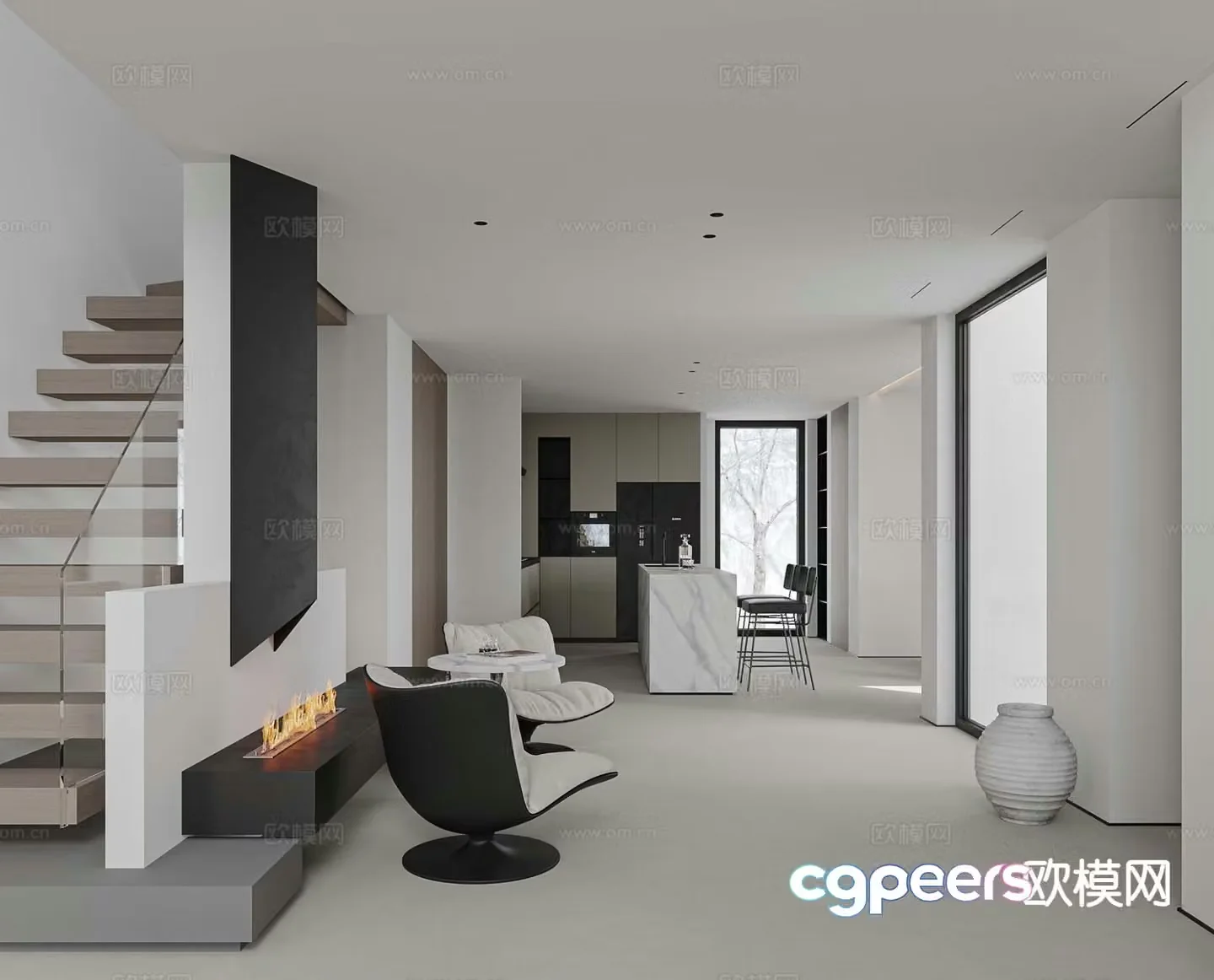 Modern villa corridor basement 3d model