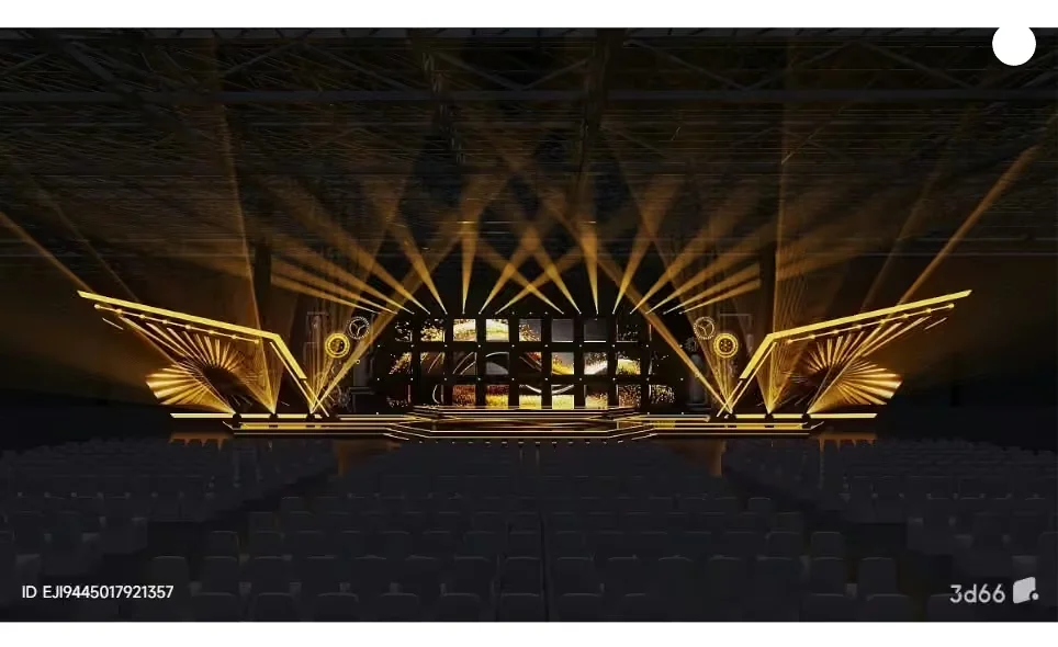 Gold Stage With Lights 3D Model – 12885 – VRAY Render