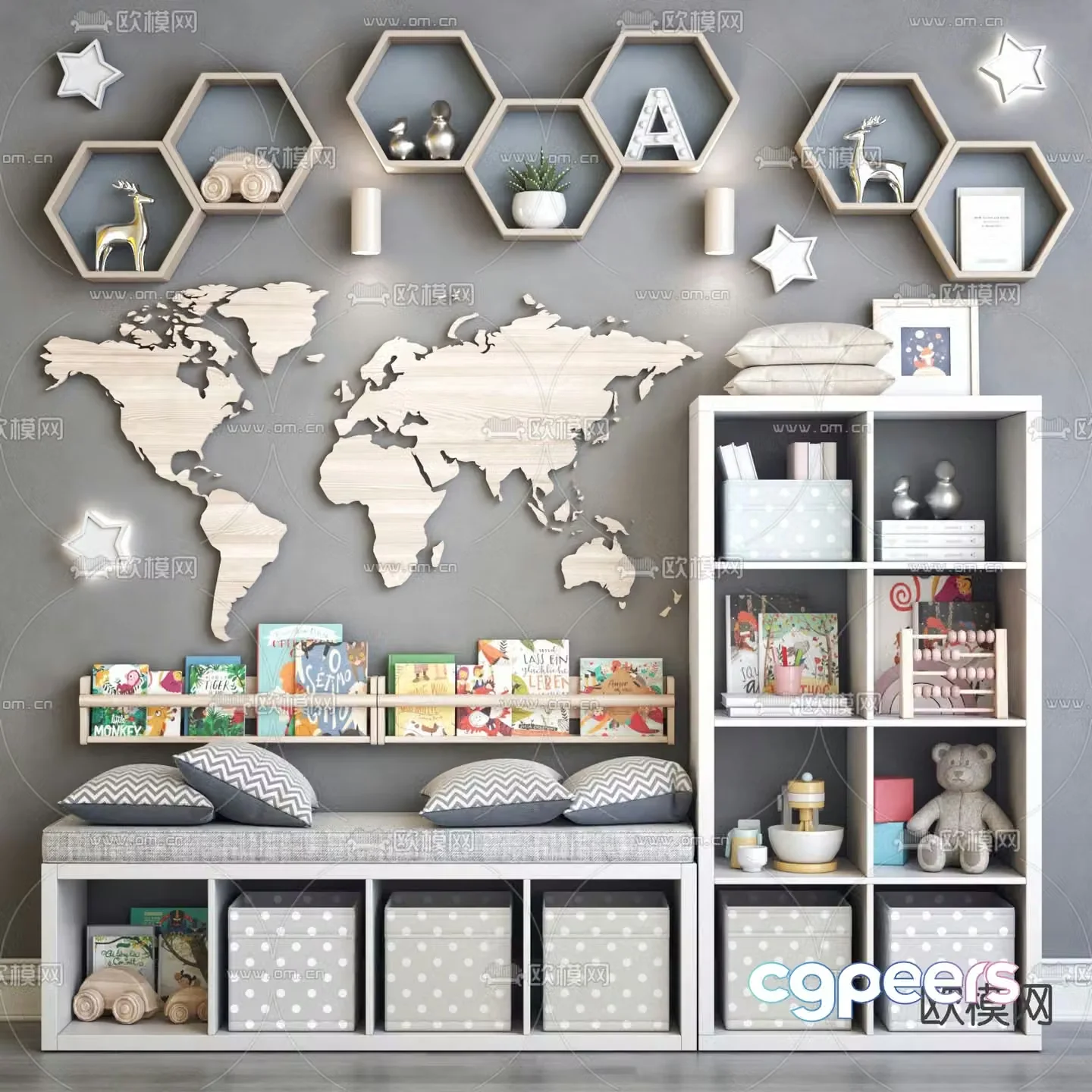 Nordic children’s decorative cabinet bench storage 3d model
