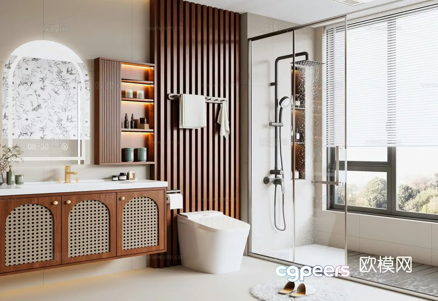 Modern medieval style bathroom bathroom cabinet bathroom mirror shower toilet cabinet 3d model