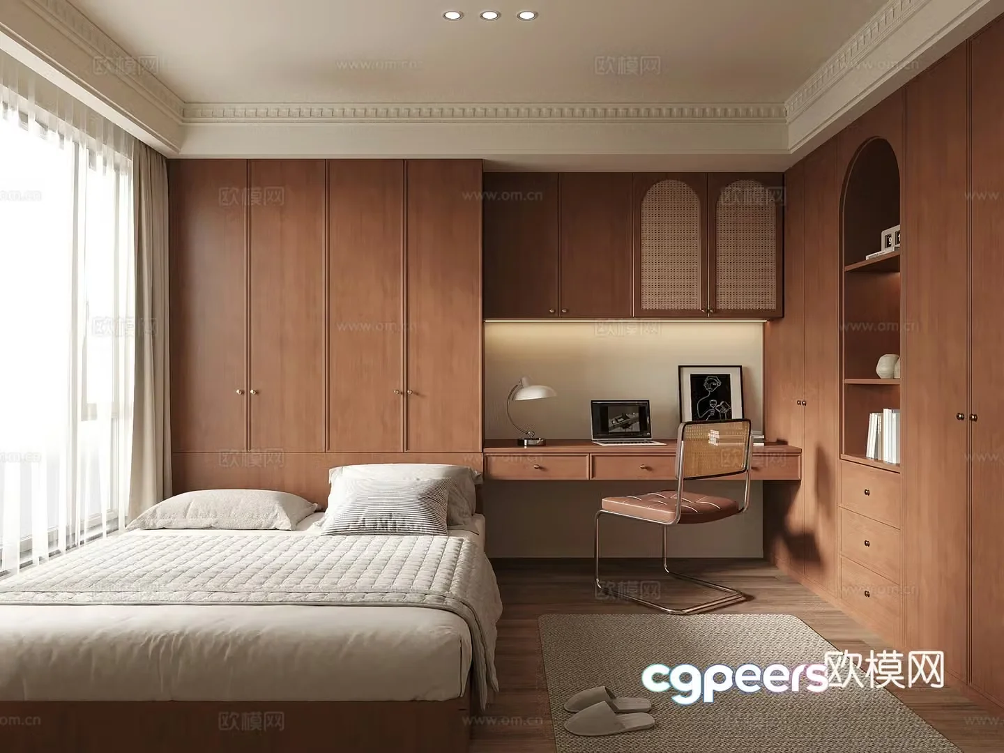 Middle-aged tatami bedroom desk and chair 3d model