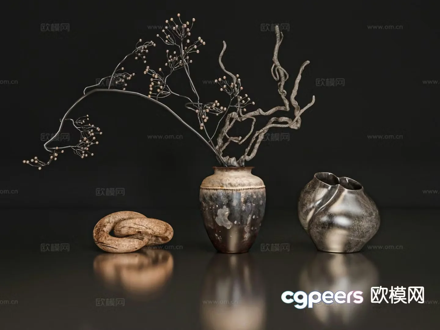 Wabi-sabi style ornaments vase dead branches 3D model