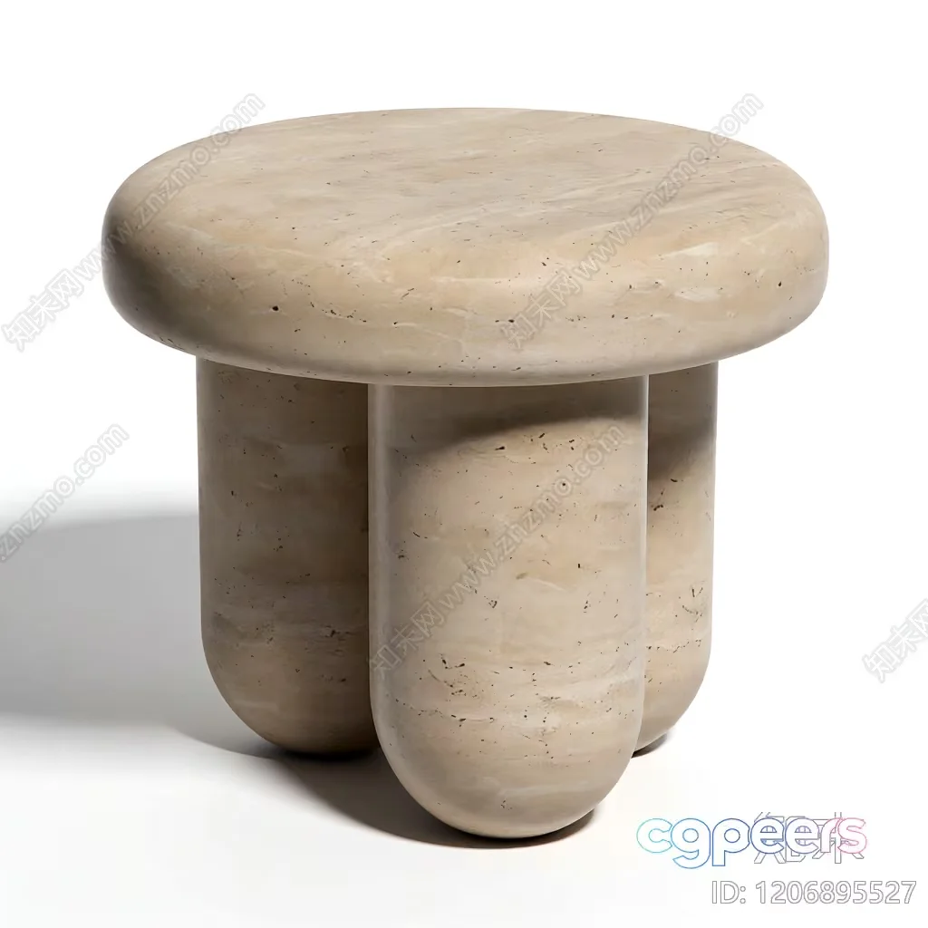 A Small Round Beige Stone Stool 3D Model – 2005 – VRAY Render
