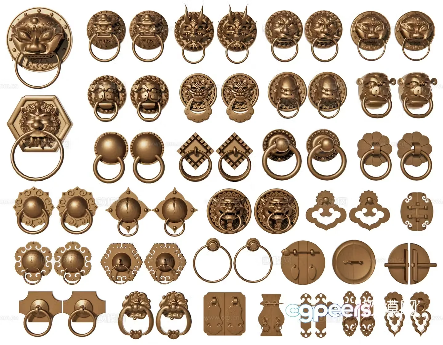 Chinese door handle beast head door handle bronze beast door handle beast head door knocking hand-held door knocking door knocking 3D model