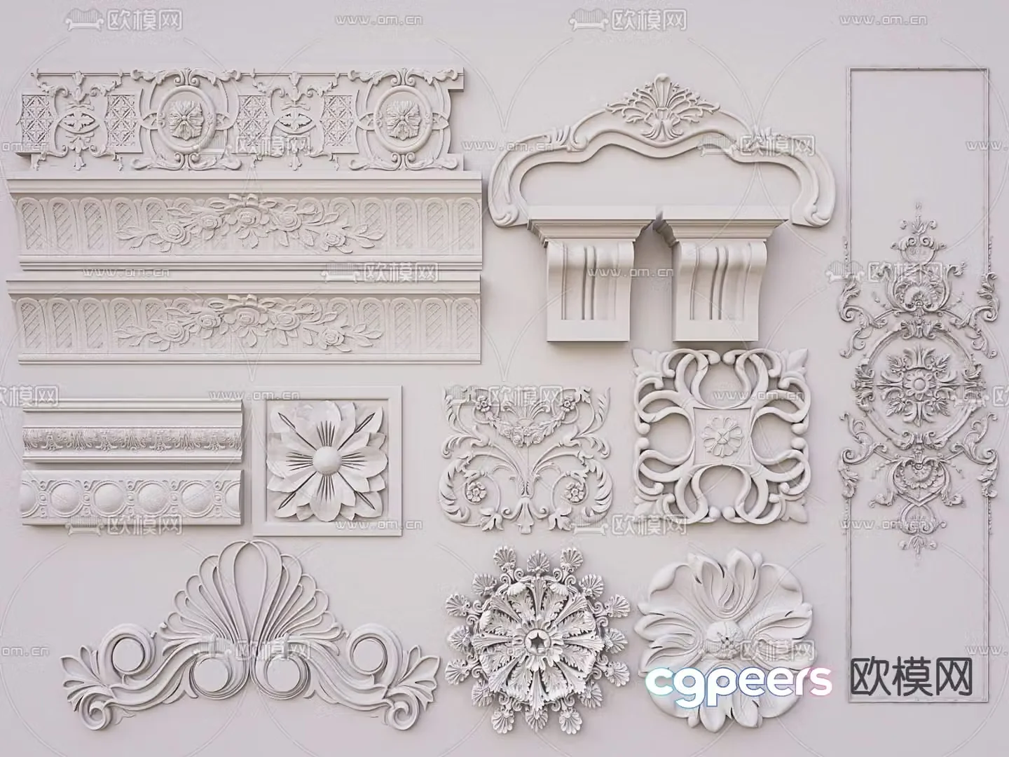 European style carving plaster carving lamp plate corner line 3D model