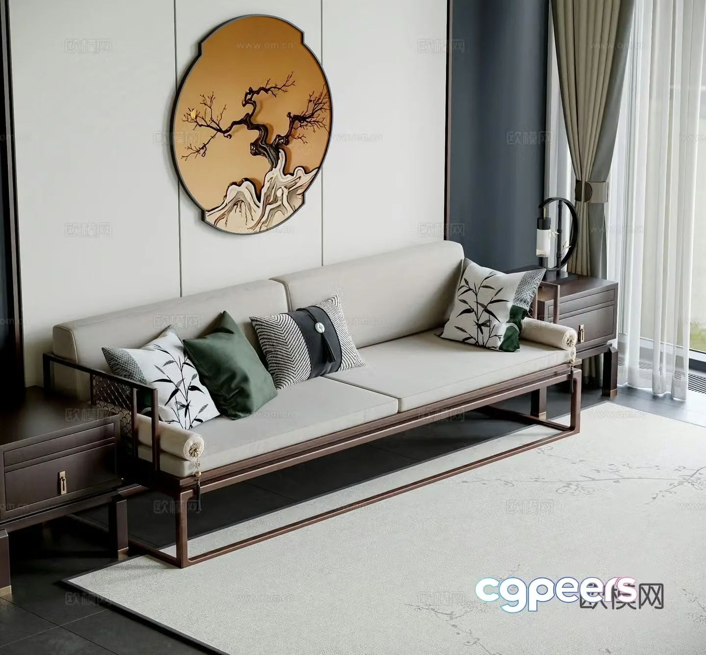 New Chinese style double sofa 3d model