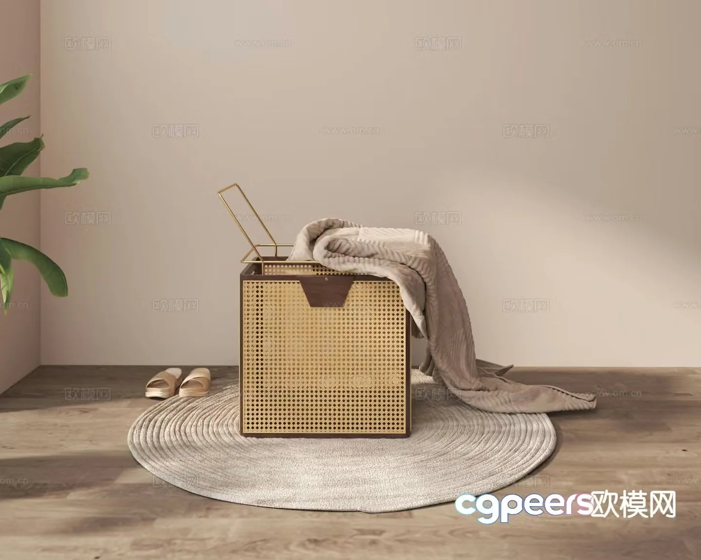 3D model of wabi-sabi rattan dirty clothes basket