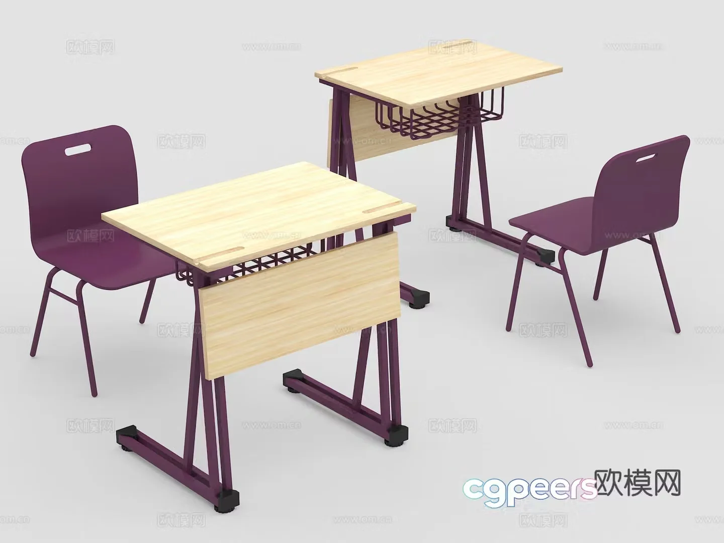 Modern primary and secondary school desks and chairs study desks desks writing desks training desks 3D model