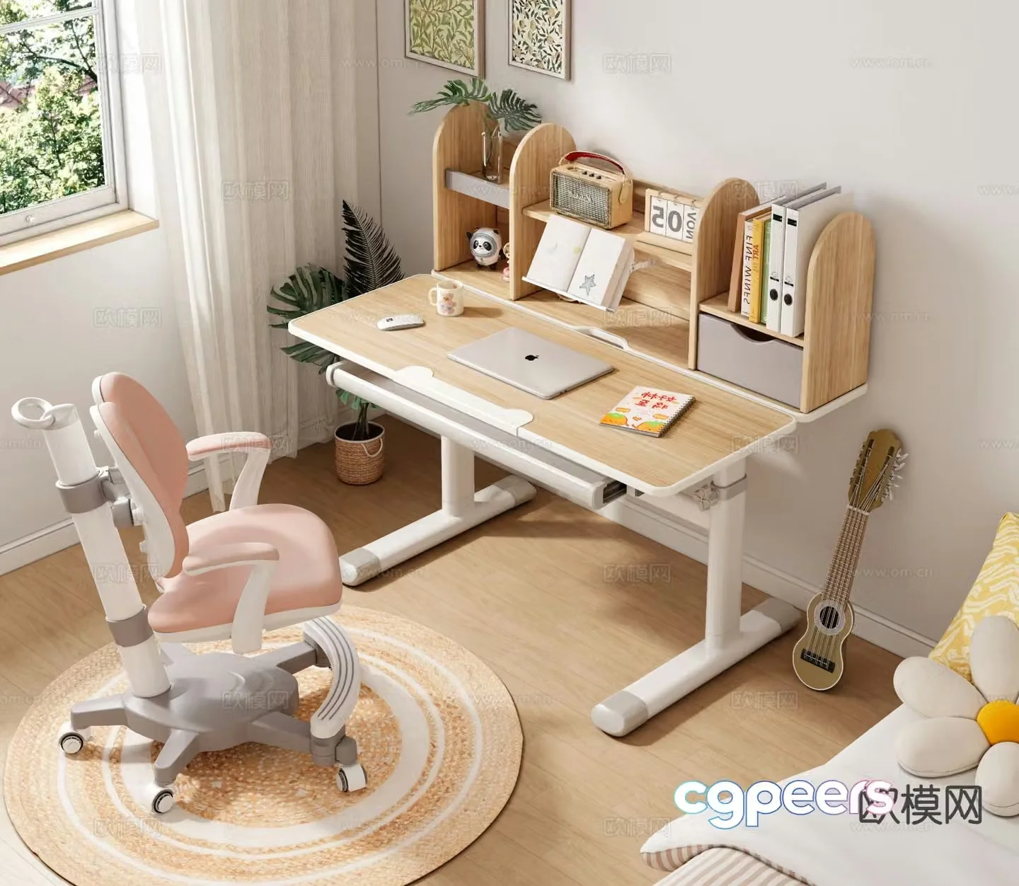 Modern children’s table study table 3d model