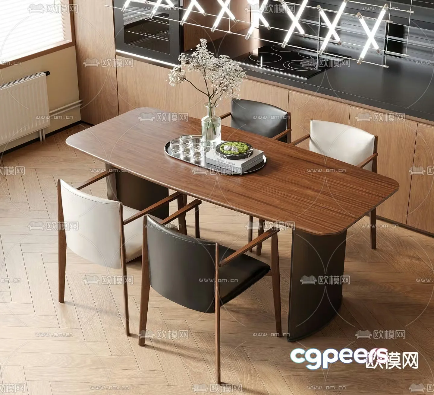 Medieval style dining table and chairs 3d model
