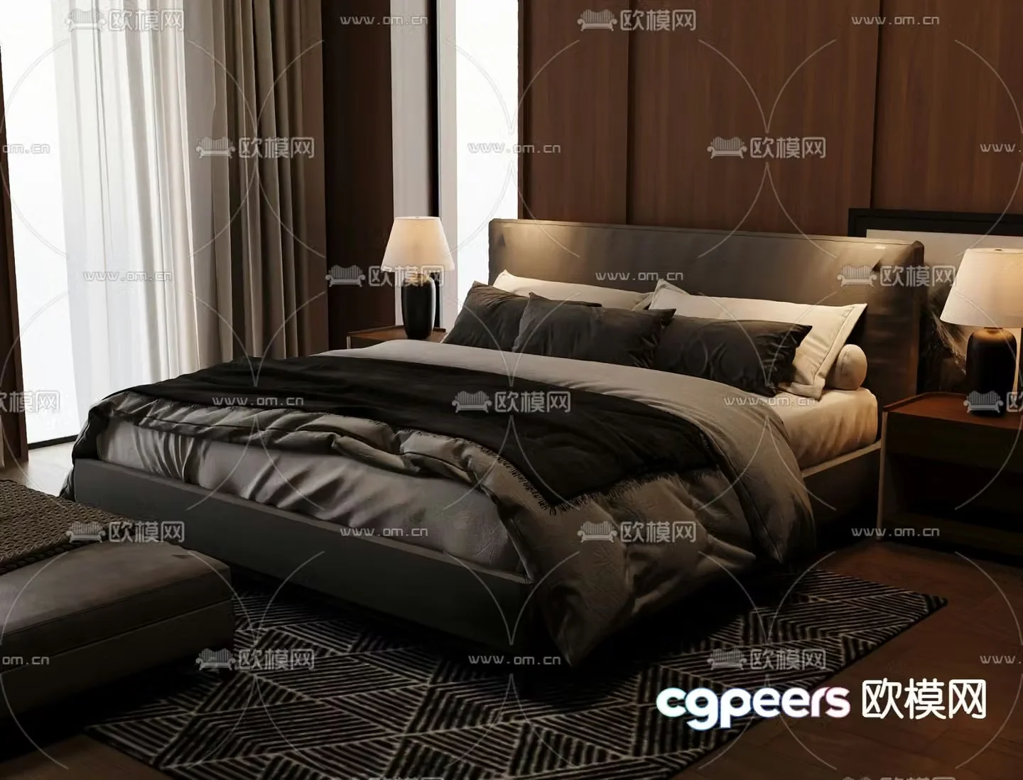 Italian double bed 3d model