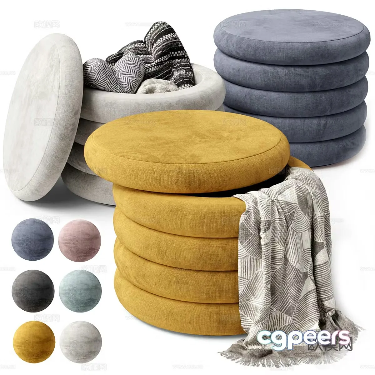 Modern cream style fabric stool 3d model