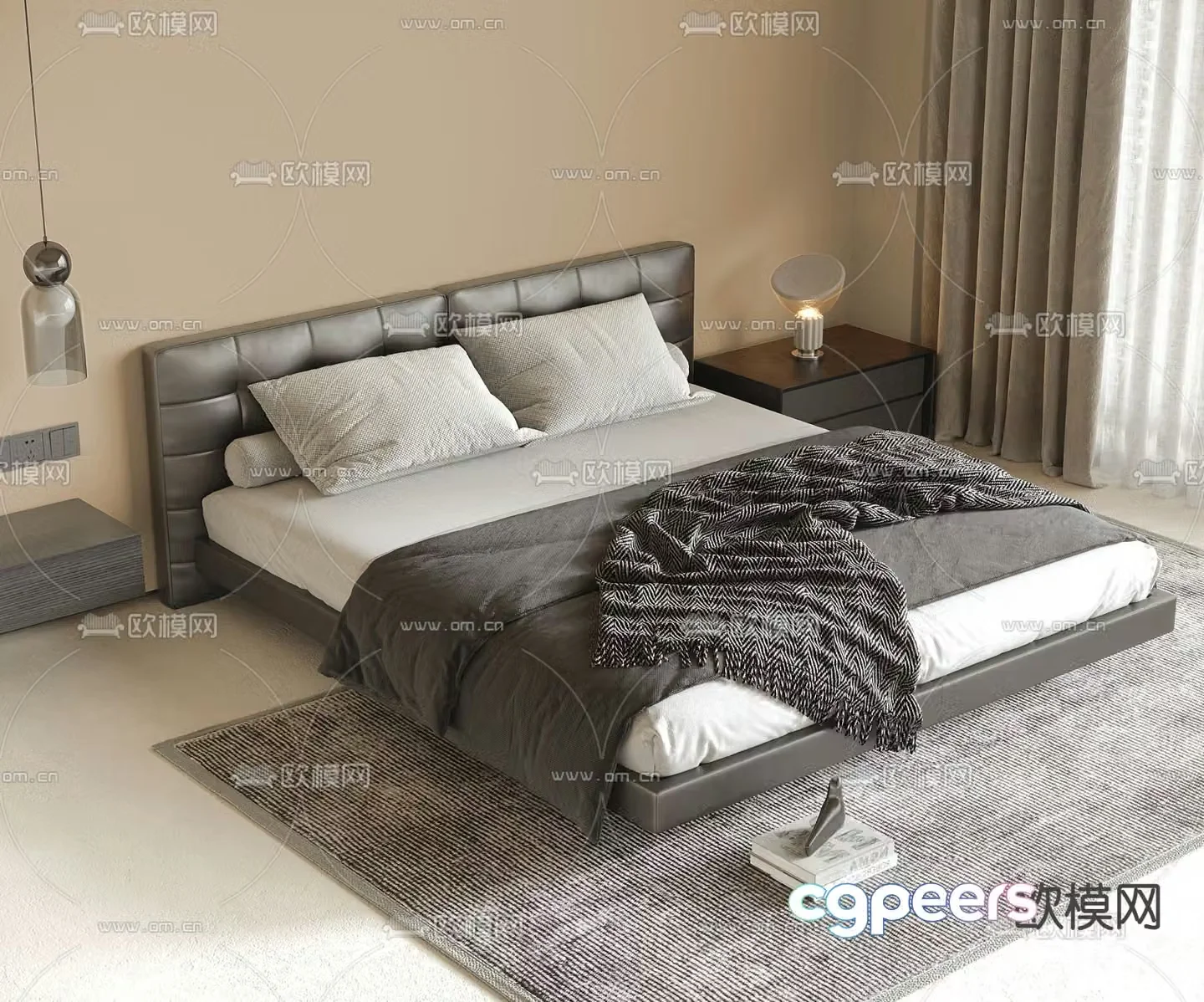 Leather double bed 3d model