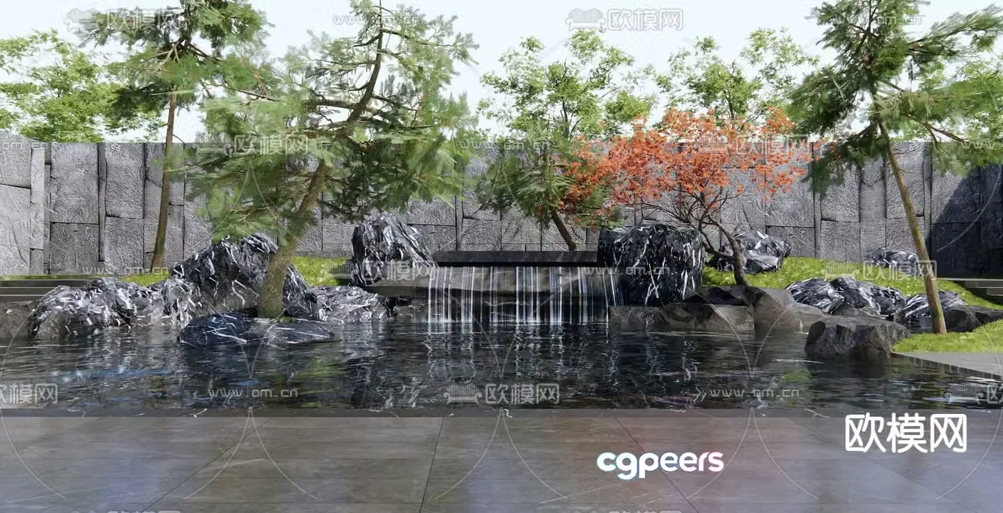 New Chinese style pool rockery waterscape 3D model