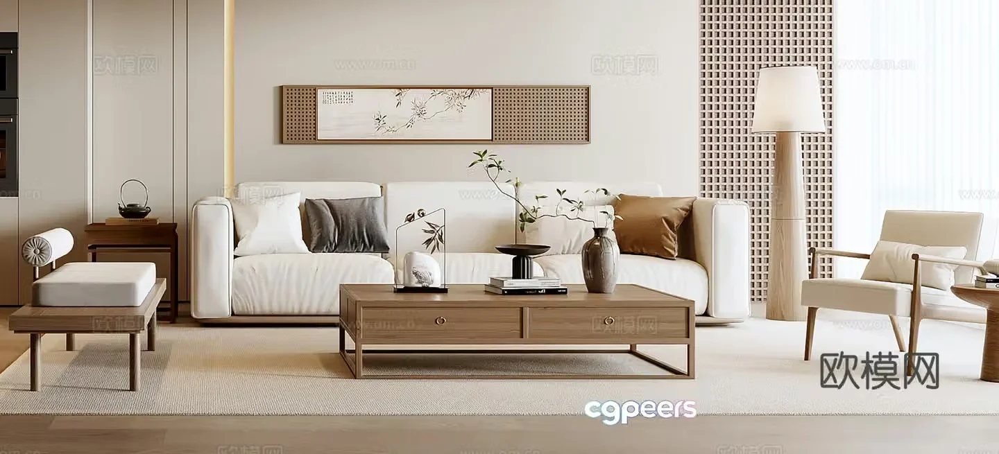 New Chinese sofa coffee table combination 3D model