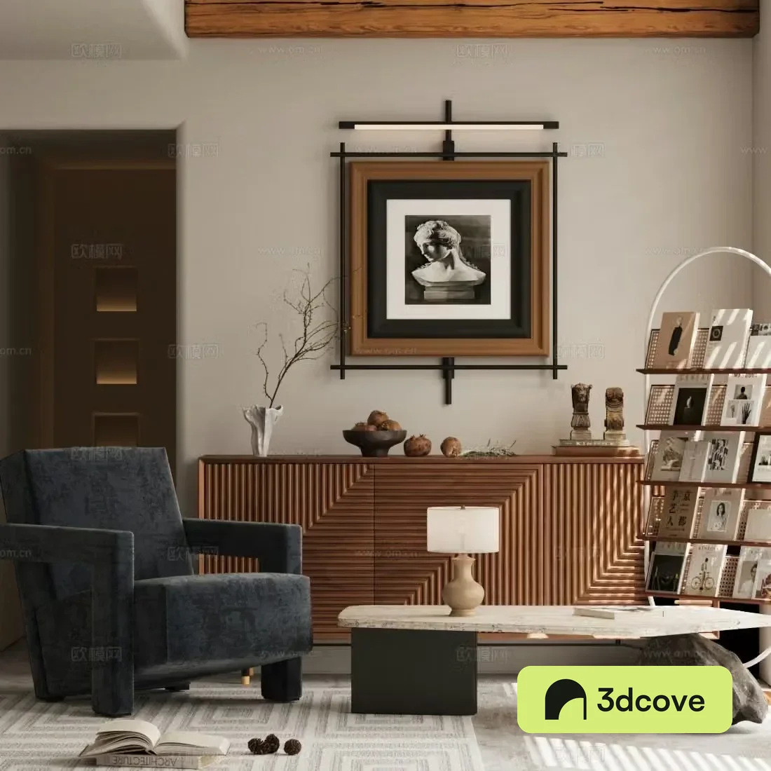 Middle-aged leisure chair bookshelf Middle-aged bookcase 3D model