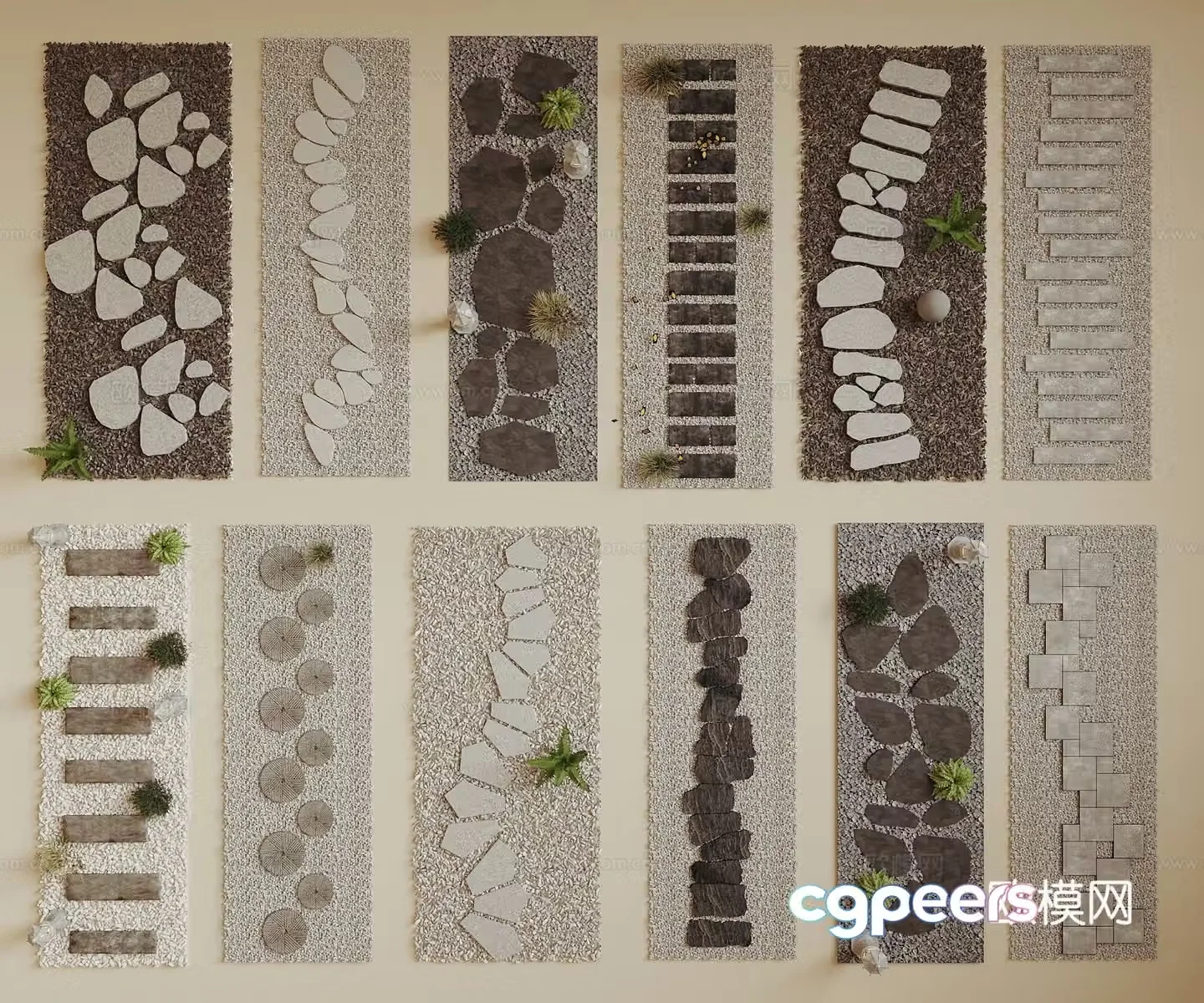 New Chinese style Tingbu Bluestone Pavement Landscape Garden Road Garden Paving Gravel Trail Stone Road 3D Model
