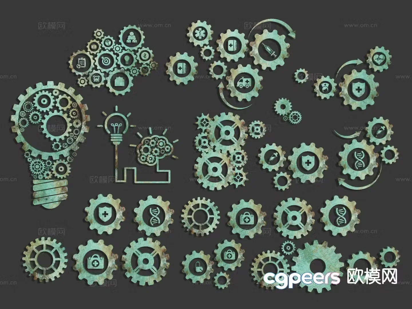Technology gear wall decoration machinery icon 3d model