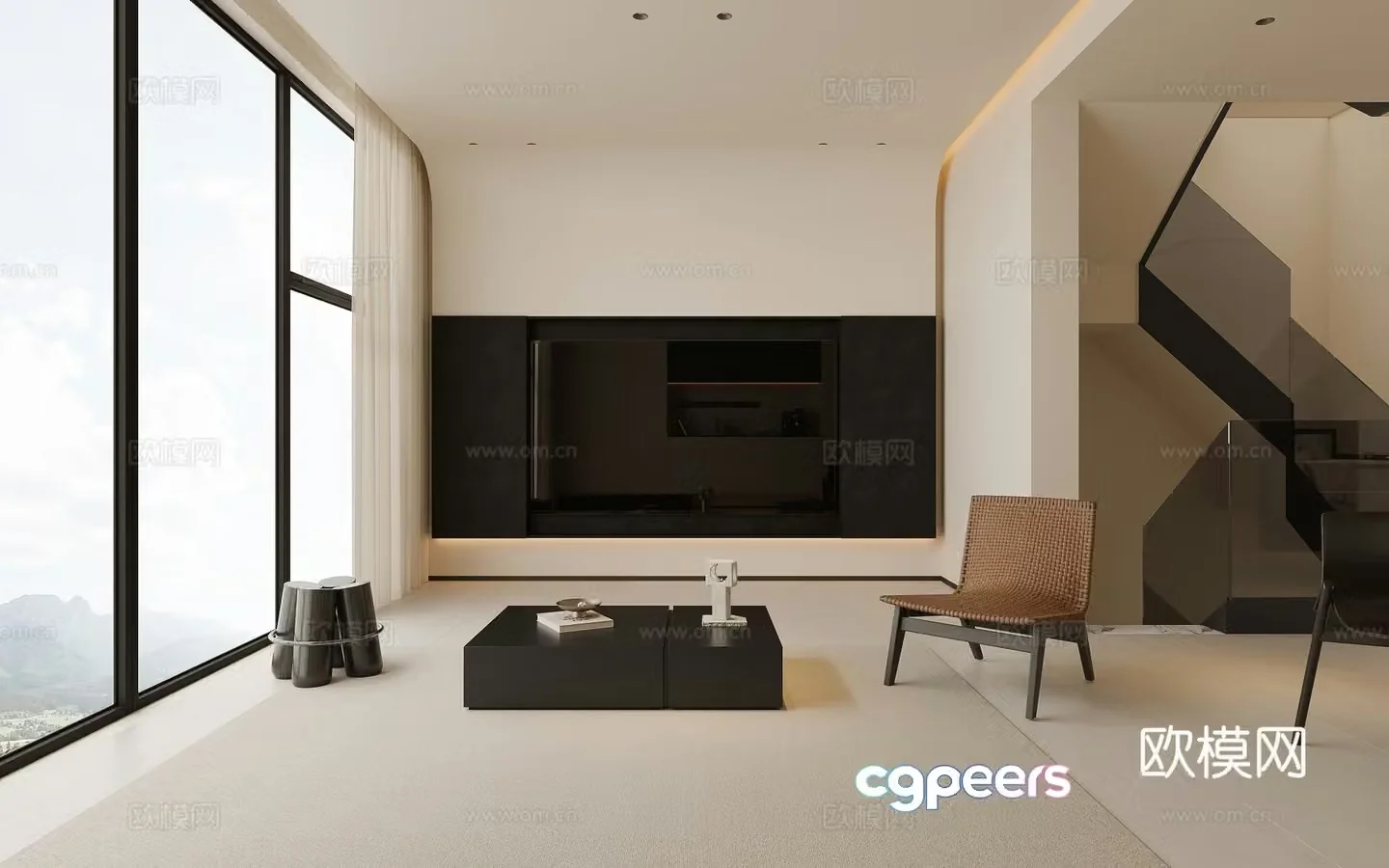 Modern cream style duplex living room 3d model