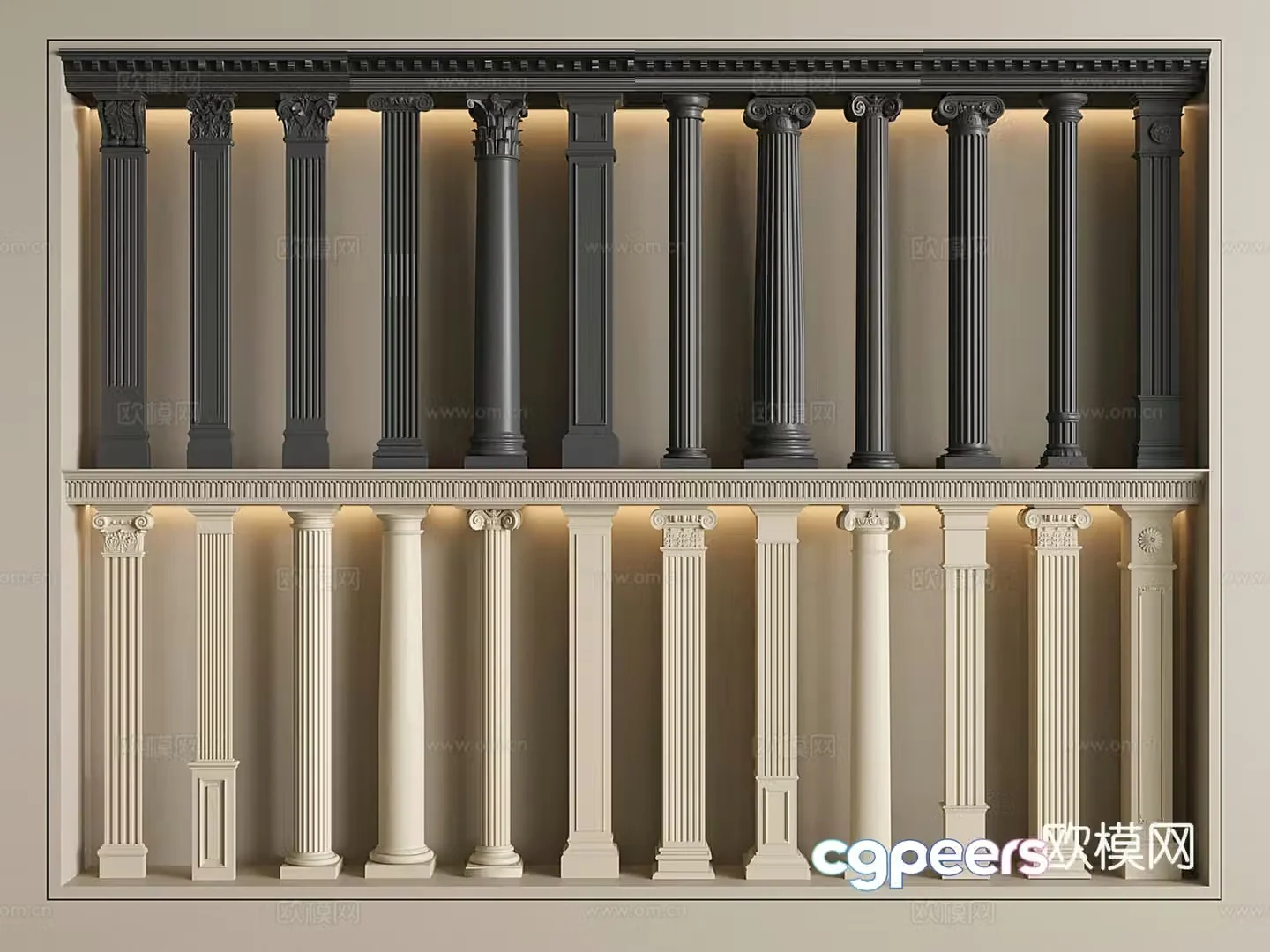 European Roman column American column gypsum carved style cylinder square column 3d model