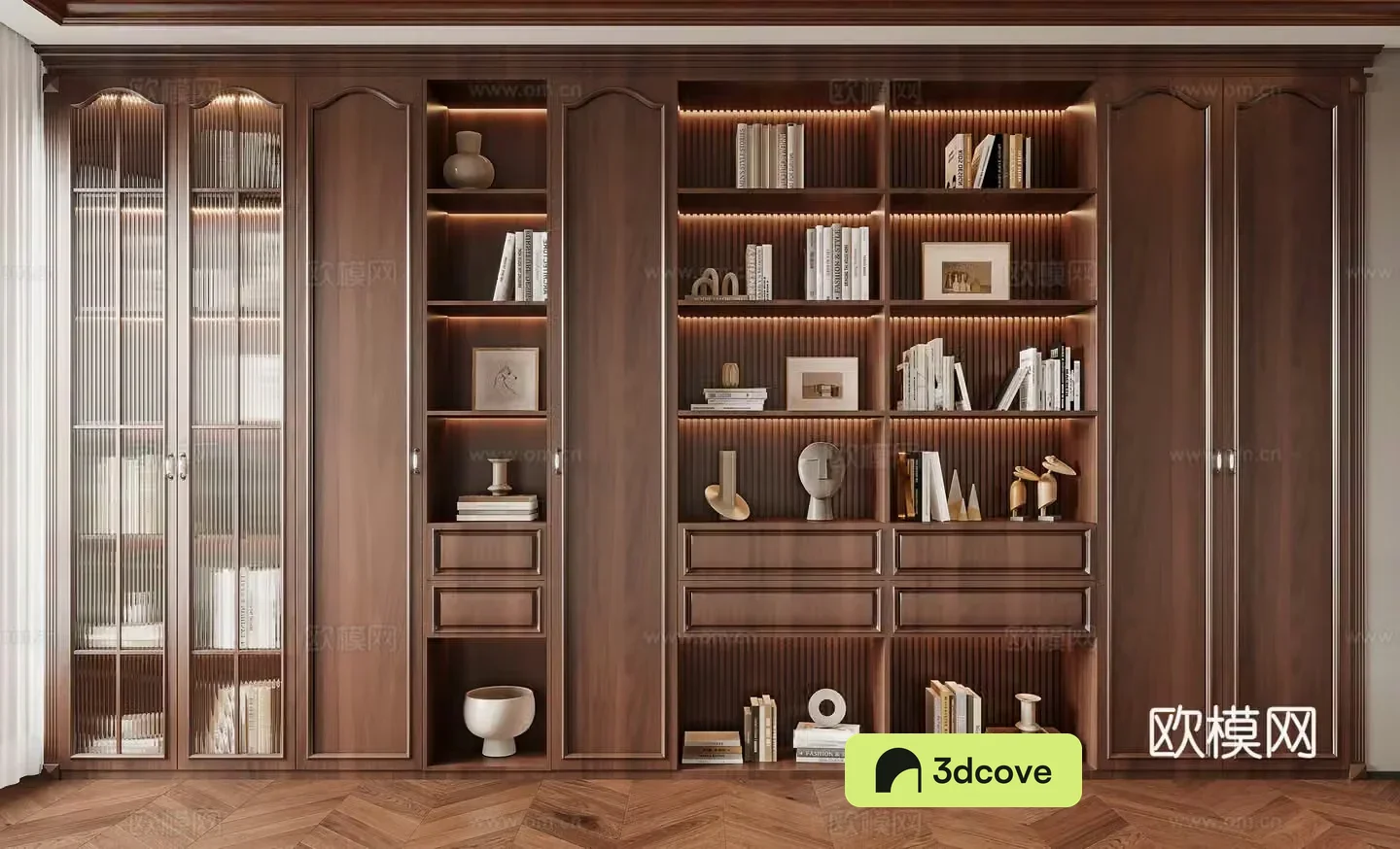 American solid wood bookcase glass bookcase