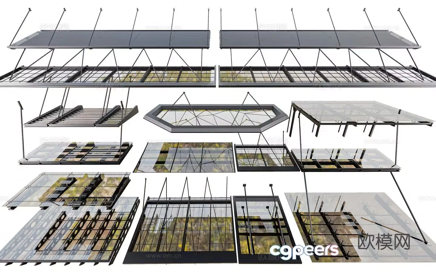 Modern glass canopy steel structure canopy store door canopy aluminum alloy canopy steel structure 3D model