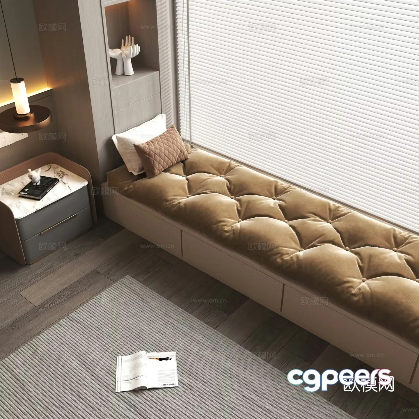 Modern bay window soft cushion 3D model