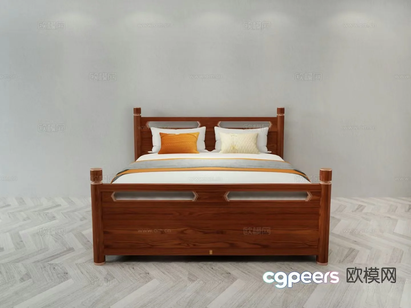 New Chinese style double bed 3d model