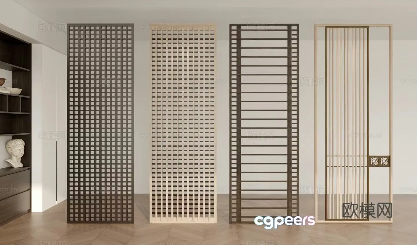Screen New Chinese style screen Modern simple grille screen Grid screen partition Partition 3D model